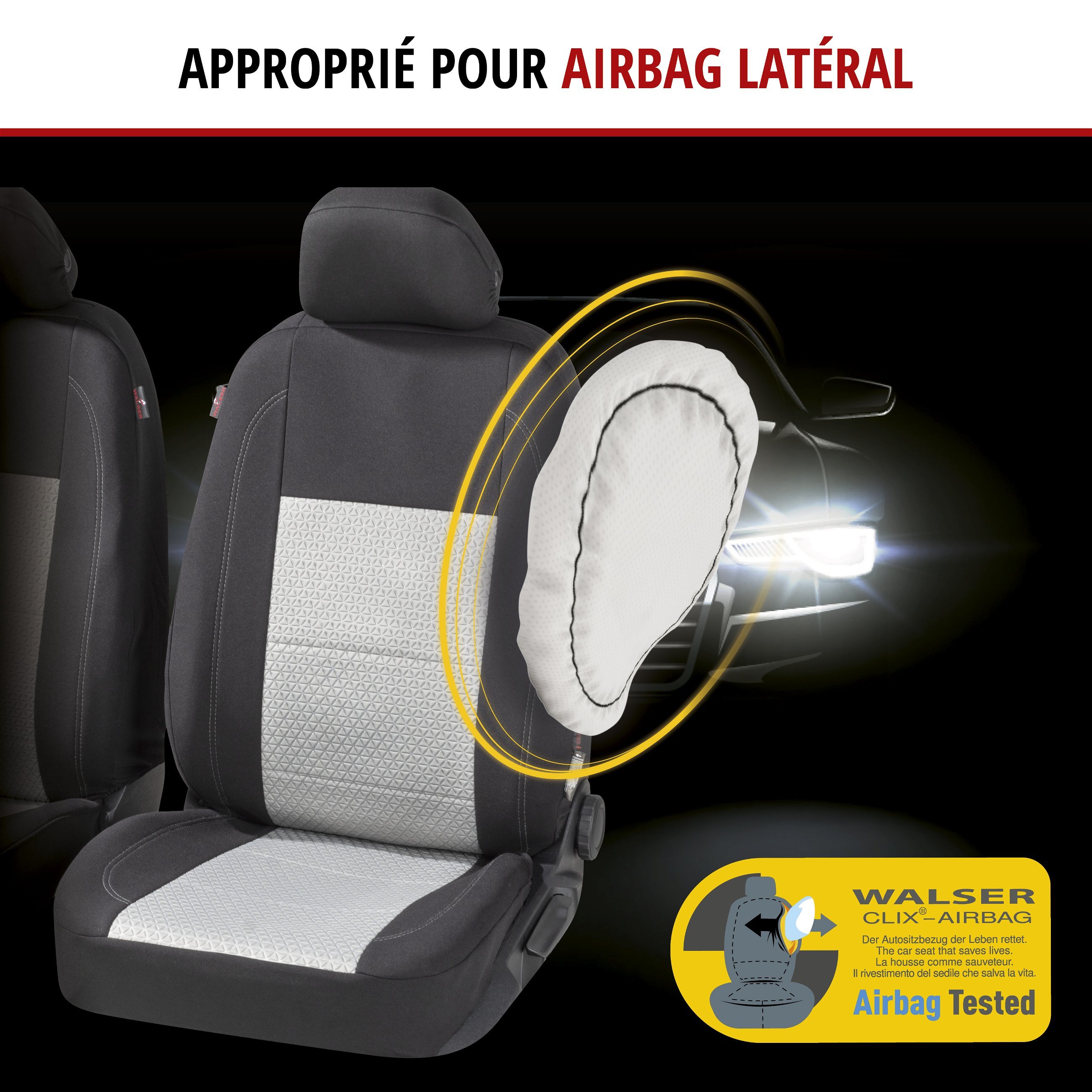 ZIPP IT Premium Housse de sièges Avignon pour deux sièges avant avec système de fermeture éclair noir/argent