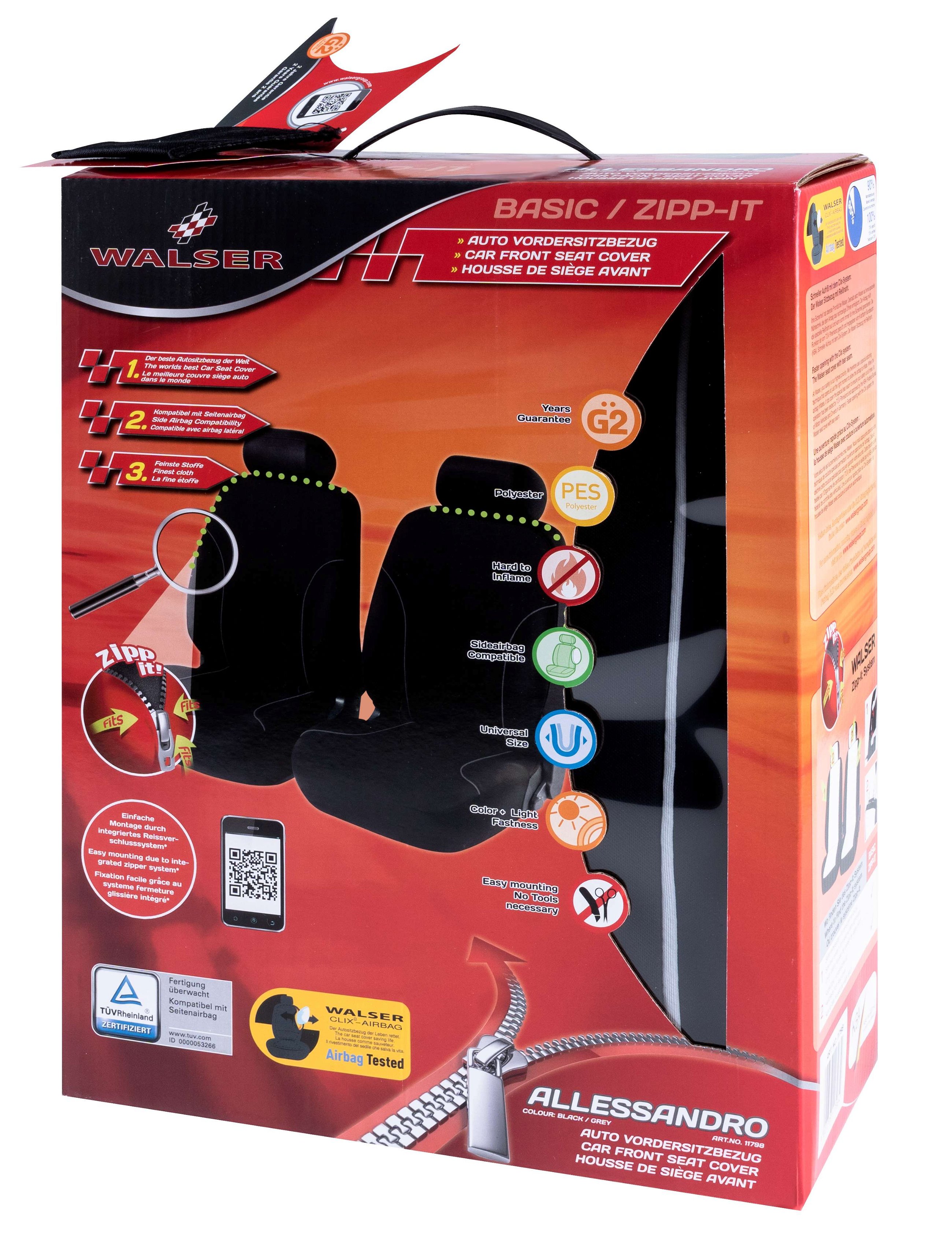 Auto stoelbeschermer Allessandro met Zipper ZIPP-IT Autostoelhoes, 2 stoelbeschermer voor voorstoel zwart