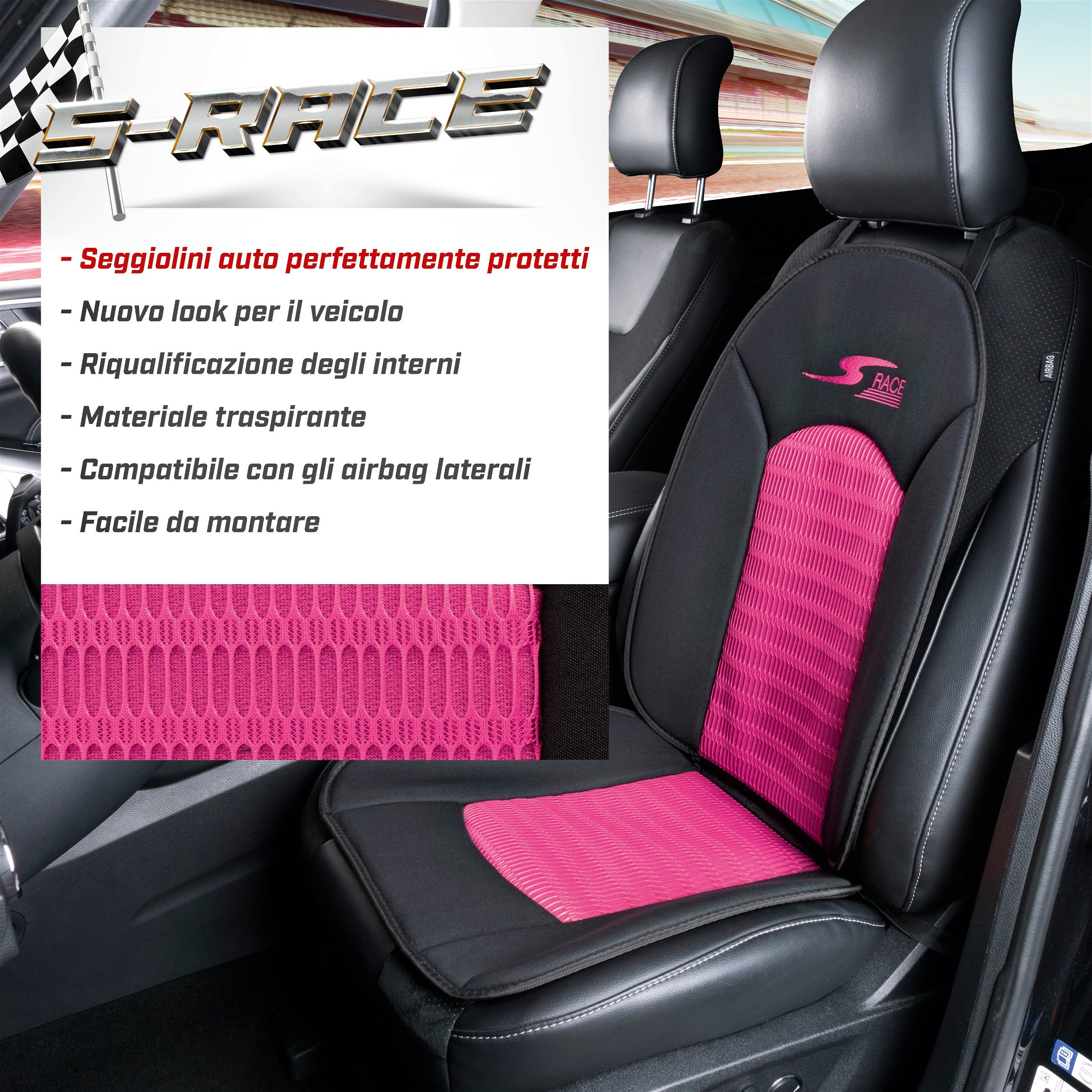 Coprisedili auto S-Race rosa