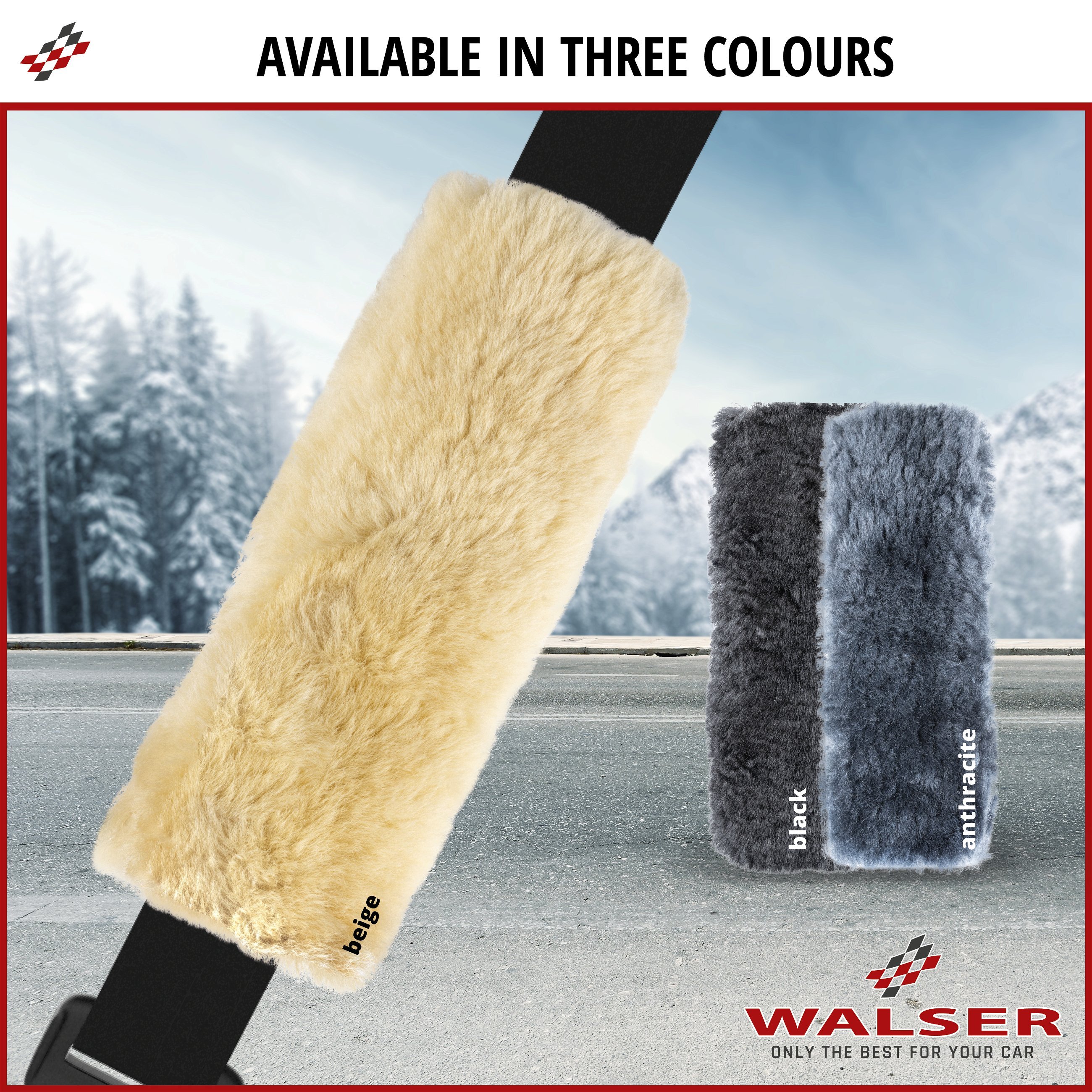 Seatbelt pad Millie lambskin, 2 pieces black