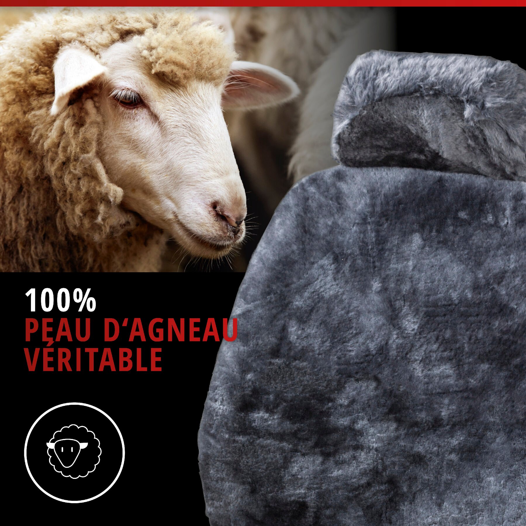 Housses de sièges Iva en peau d'agneau anthracite avec système informatique ZIPP