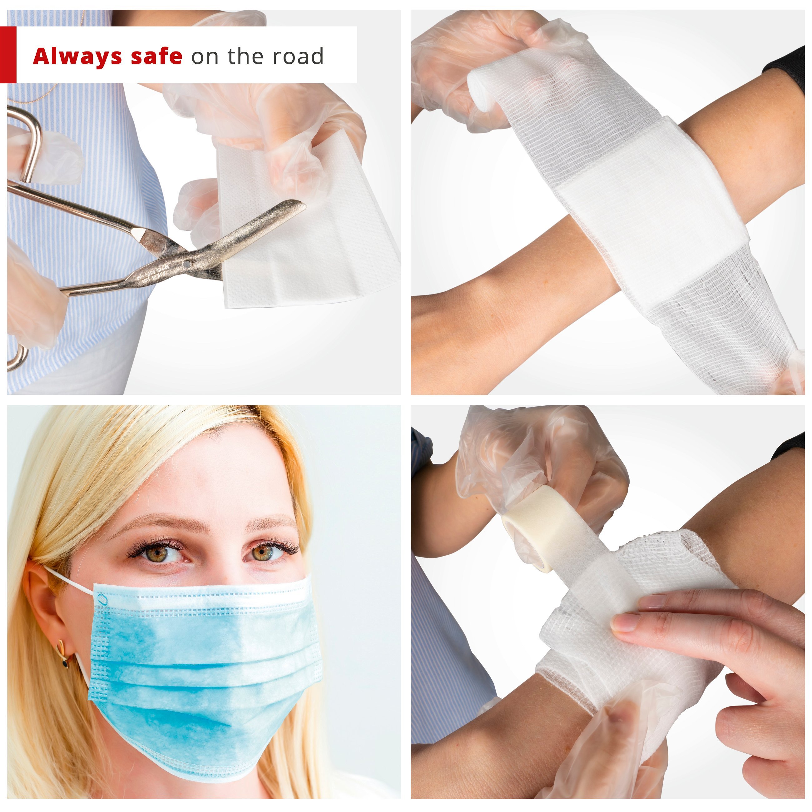 Car first aid bag red according to DIN 13164:2022 incl. breakdown triangle and warning waistcoat, first aid set car