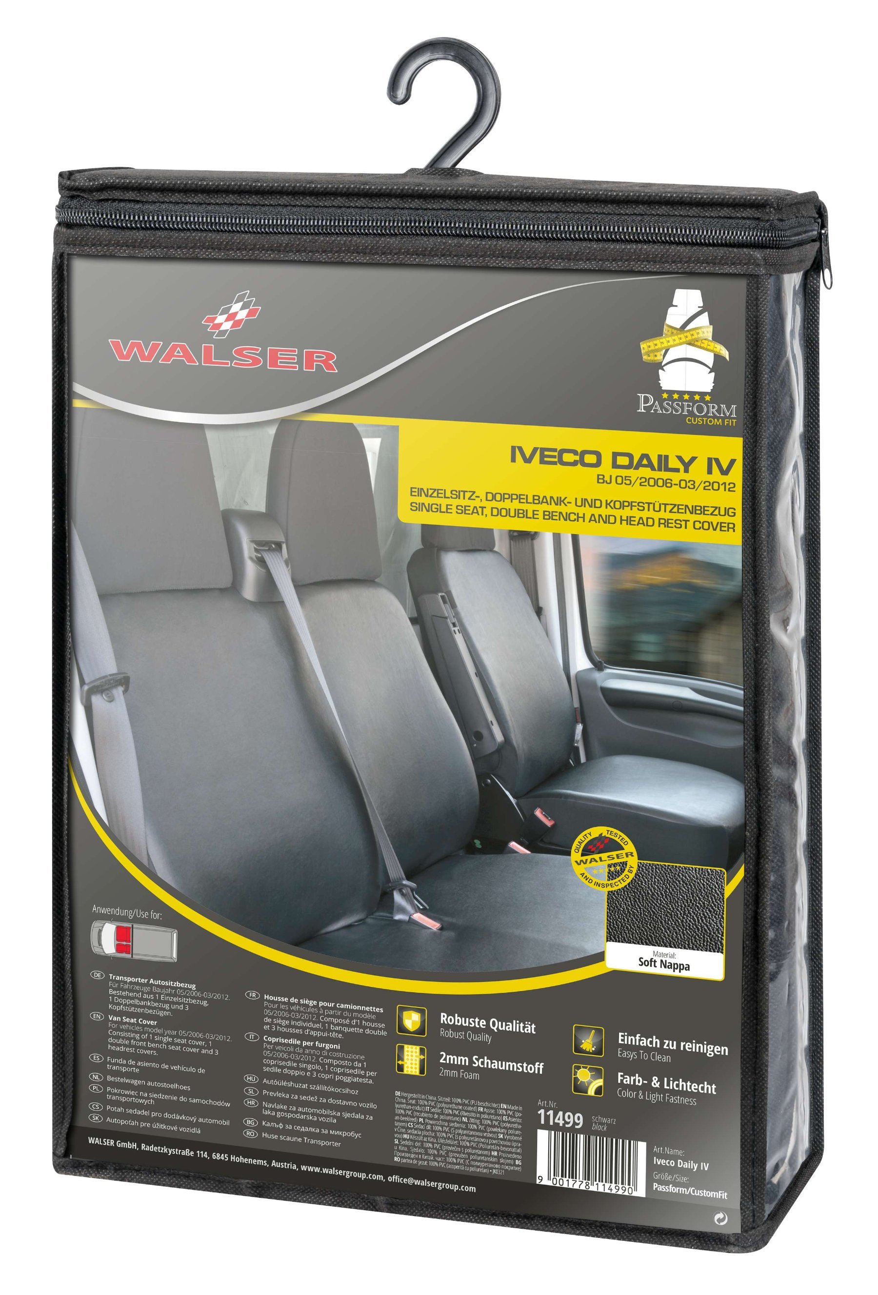 Passform Sitzbezug aus Kunstleder kompatibel mit Iveco Daily IV, Einzelsitz Armlehne innen & Doppelbank