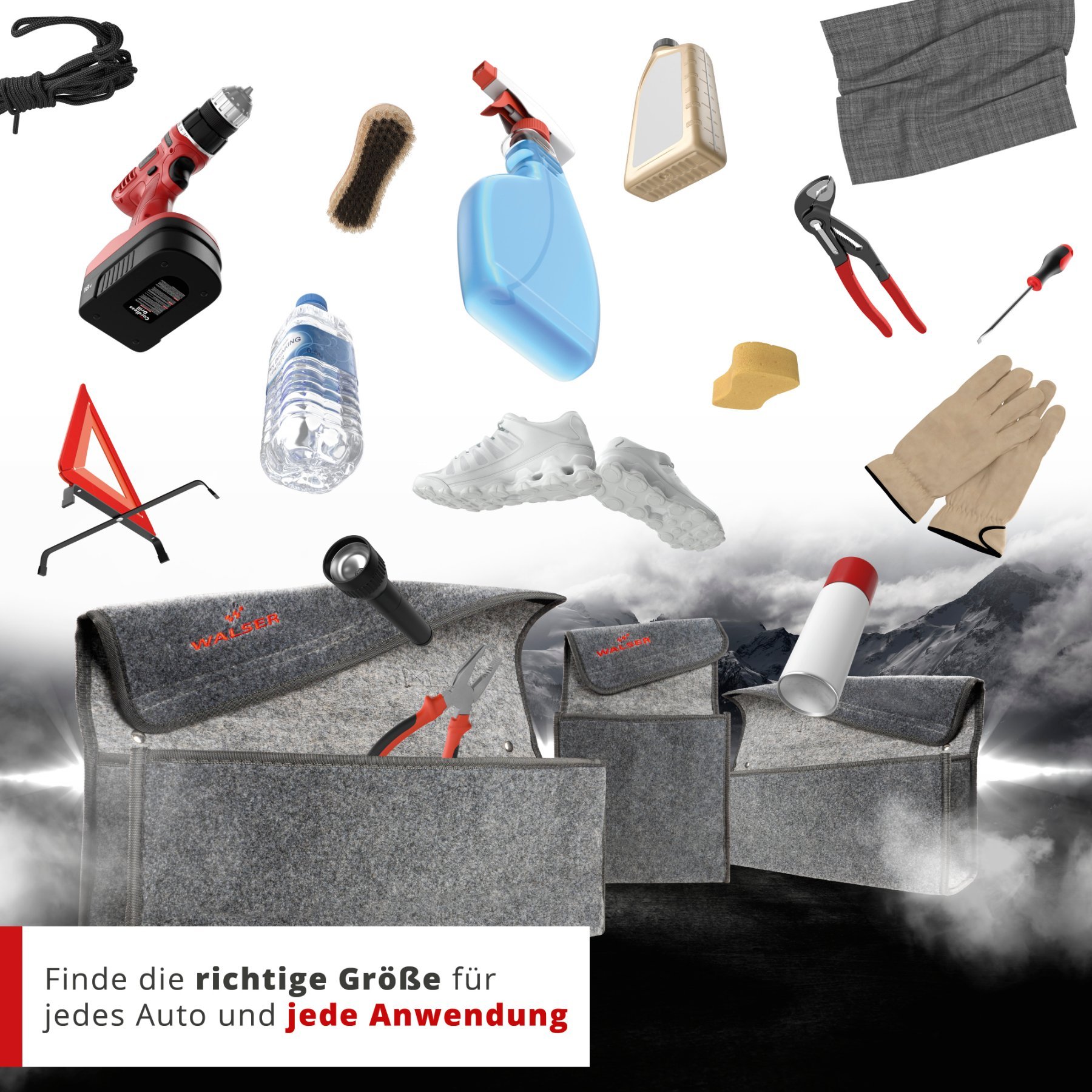 Kofferraumtasche Toolbag Größe XXL, Auto-Aufbewahrungstasche grau 57x16x21 cm