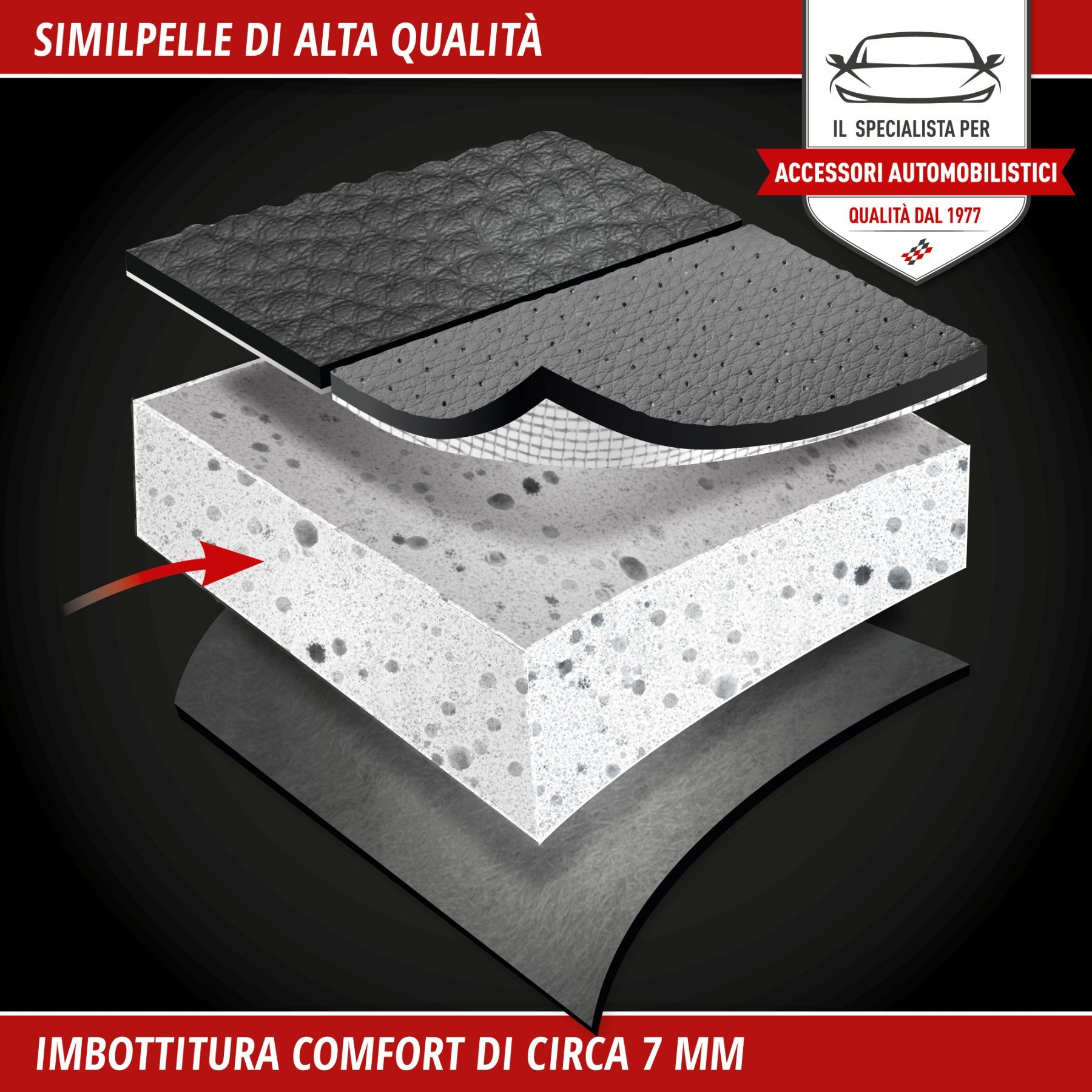 Coprisedili per auto Rey nero/rosso