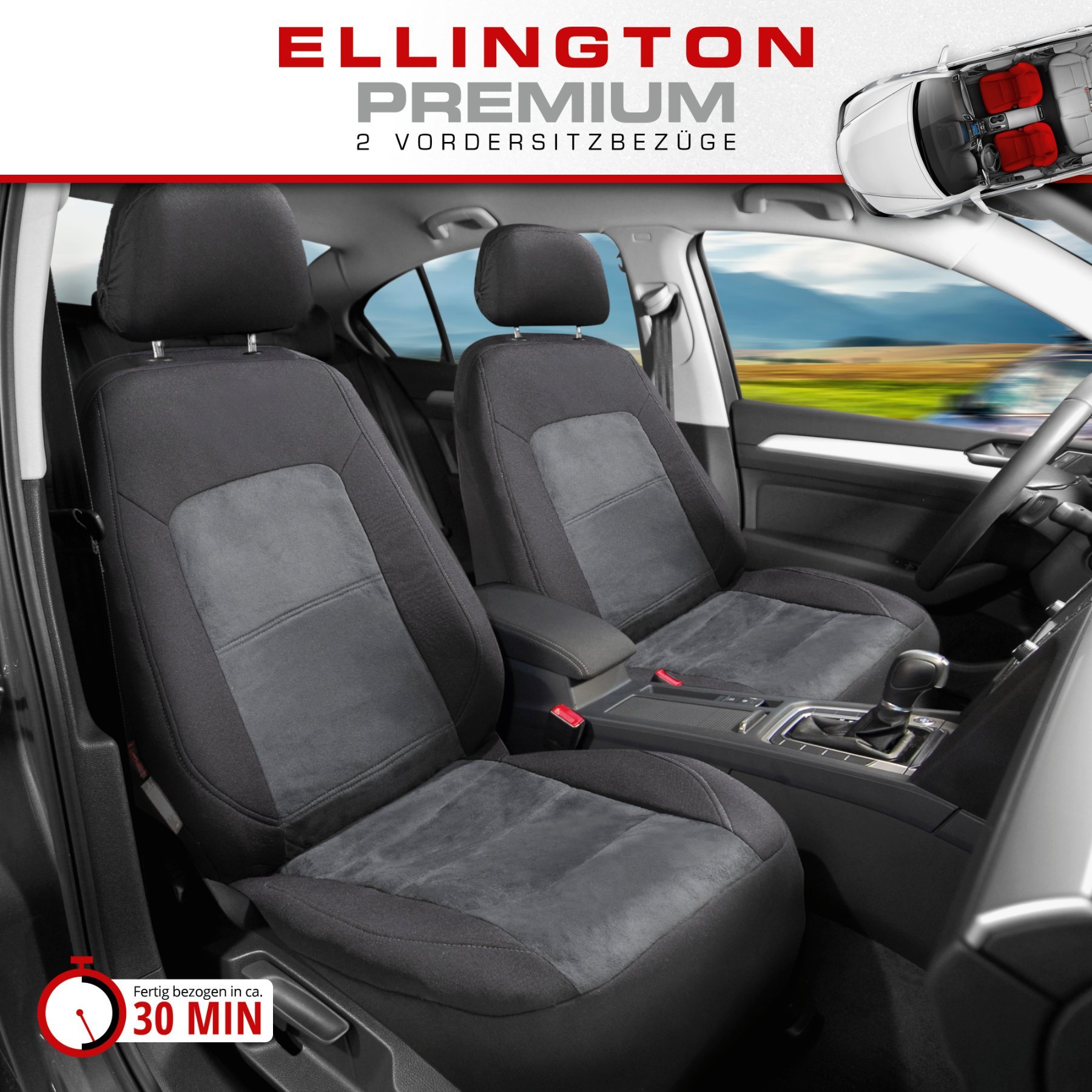 ZIPP IT Premium Autositzbezüge Ellington für zwei Vordersitze mit Reißverschluss-System schwarz/grau