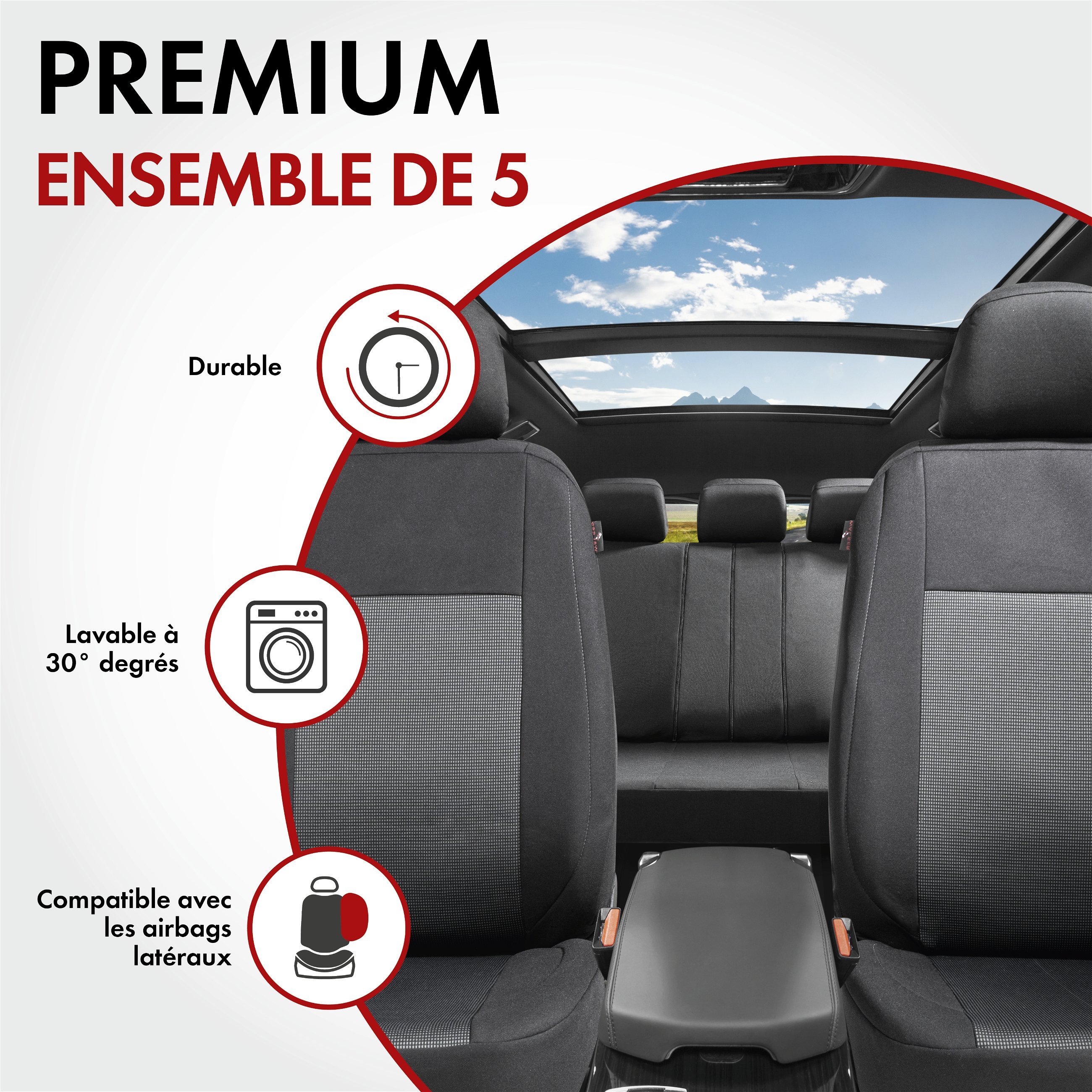 ZIPP IT Premium Housse de sièges Ardwell complet avec système de fermeture éclair noir/gris