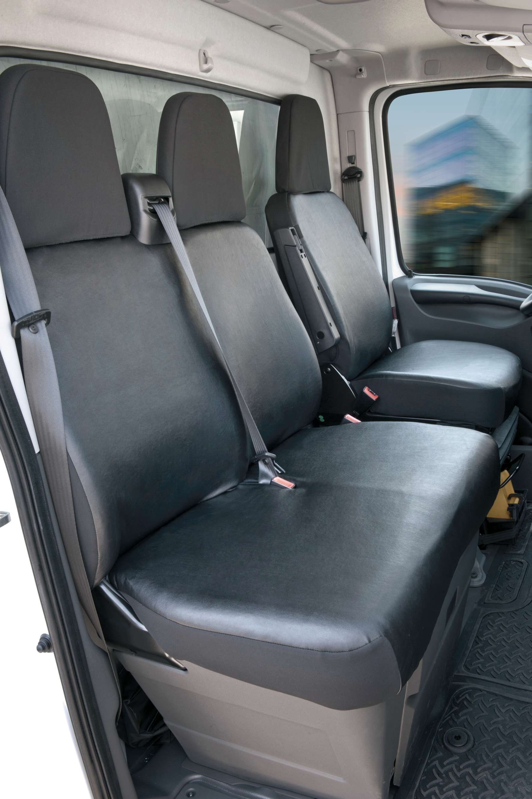 Passform Sitzbezug aus Kunstleder kompatibel mit Peugeot Boxer, Einzelsitz Armlehne innen & Doppelbank