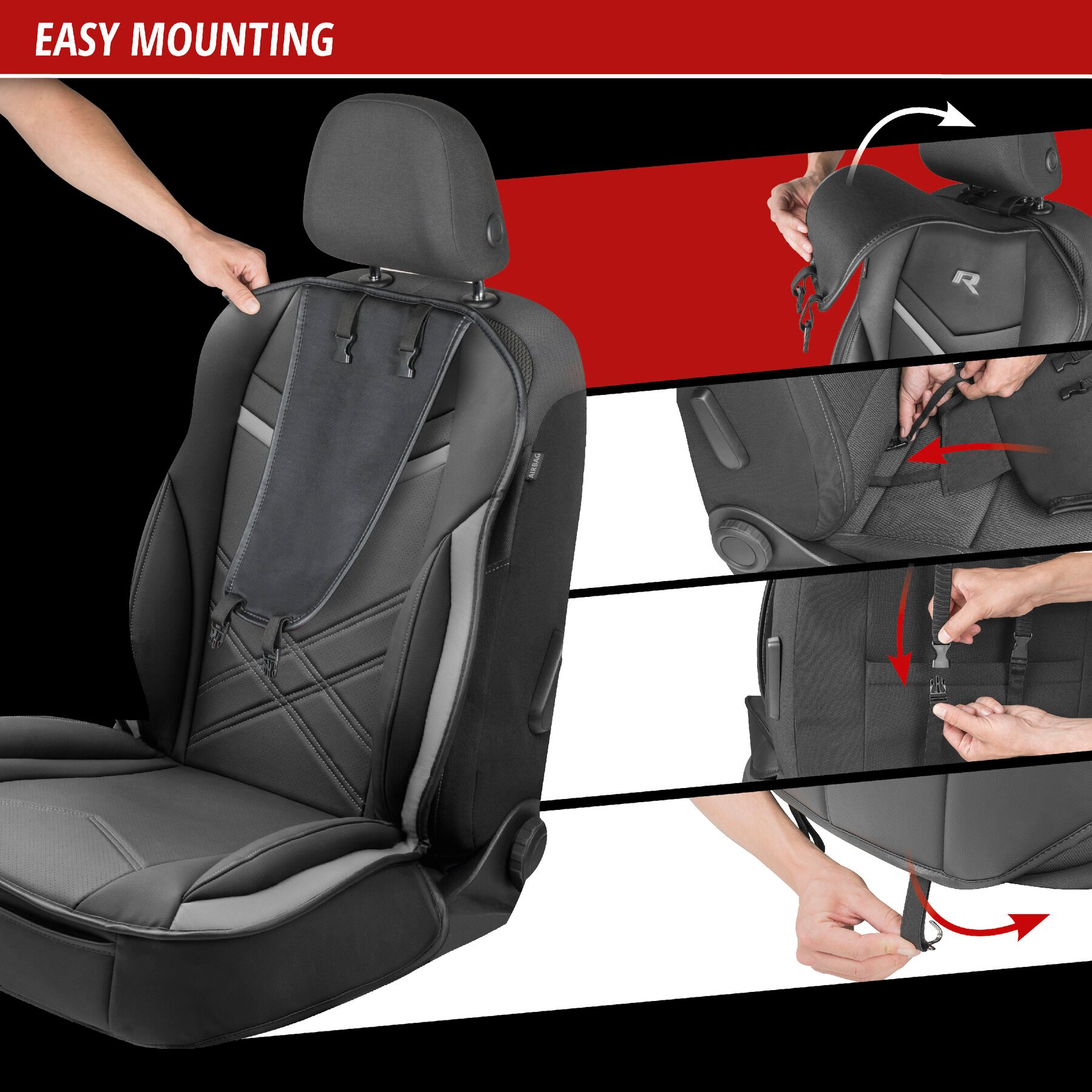 Rey car seat cushion in black-grey