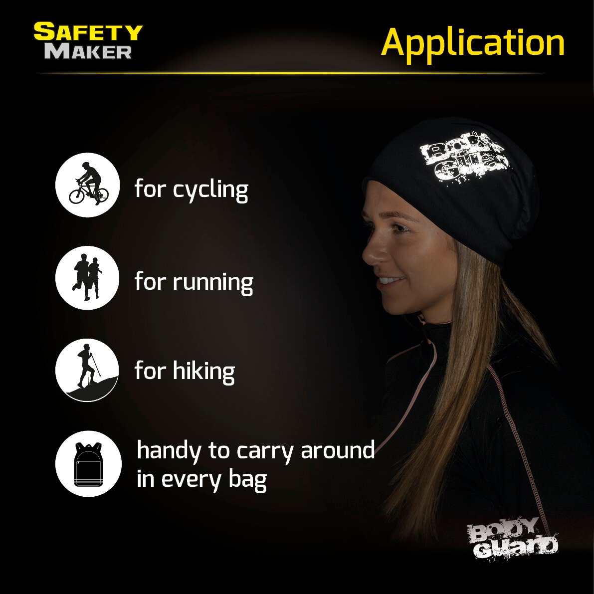 reversible beanie, cap, sports cap reflective black-silver