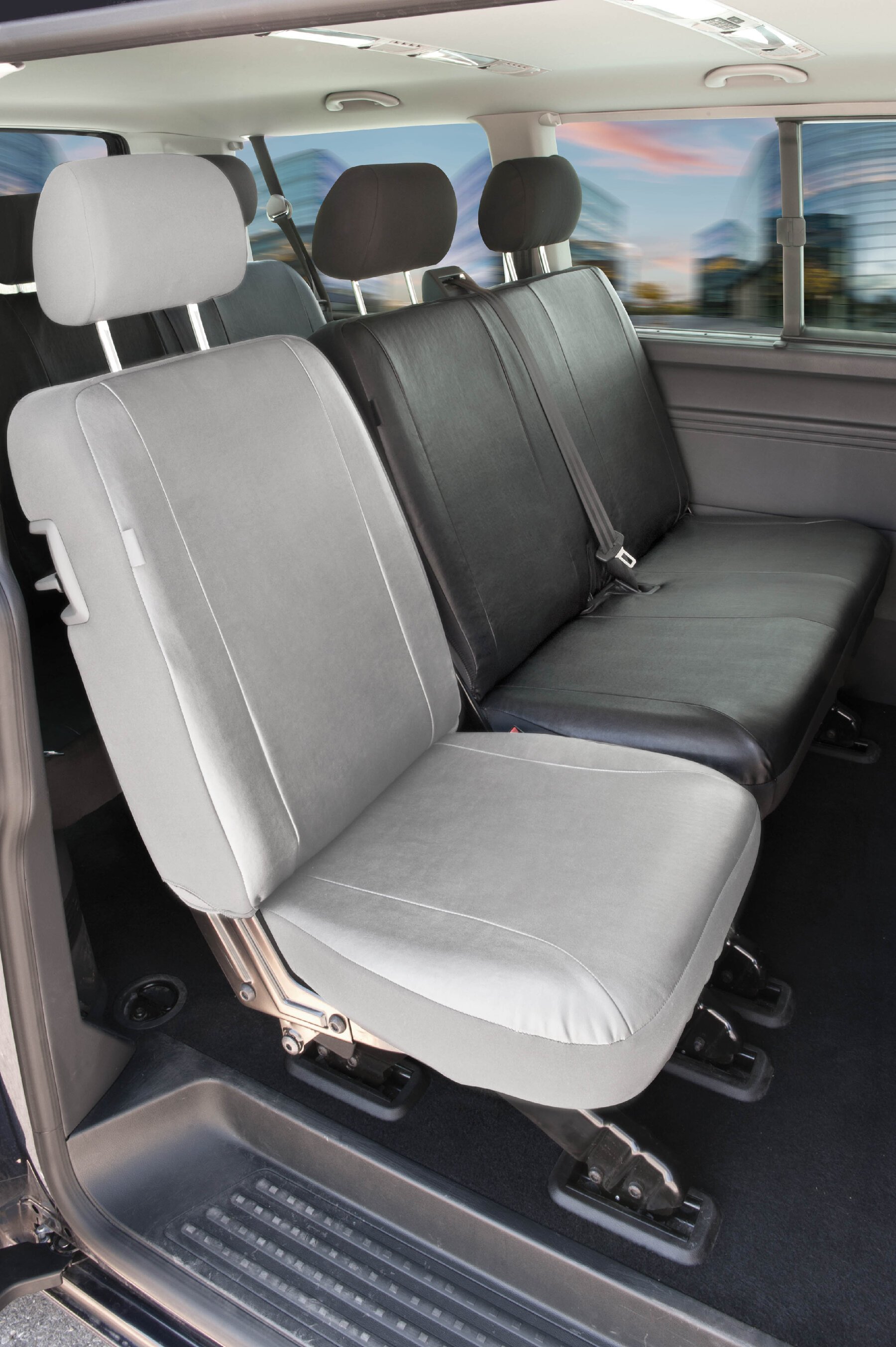 Passform Sitzbezug aus Kunstleder kompatibel mit VW T6, Doppelbank hinten
