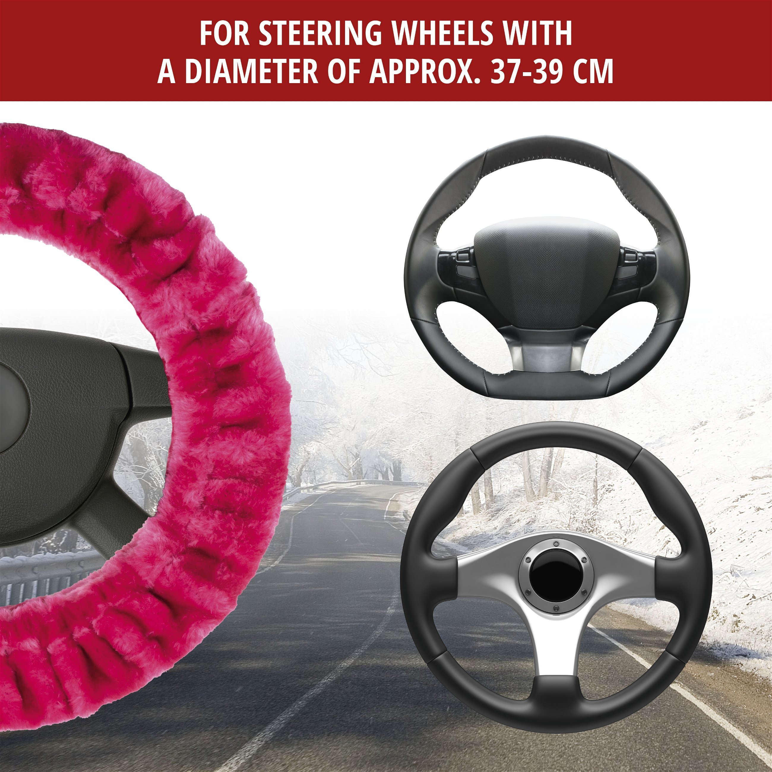 Steering wheel cover Teddy Plush faux fur vegan pink