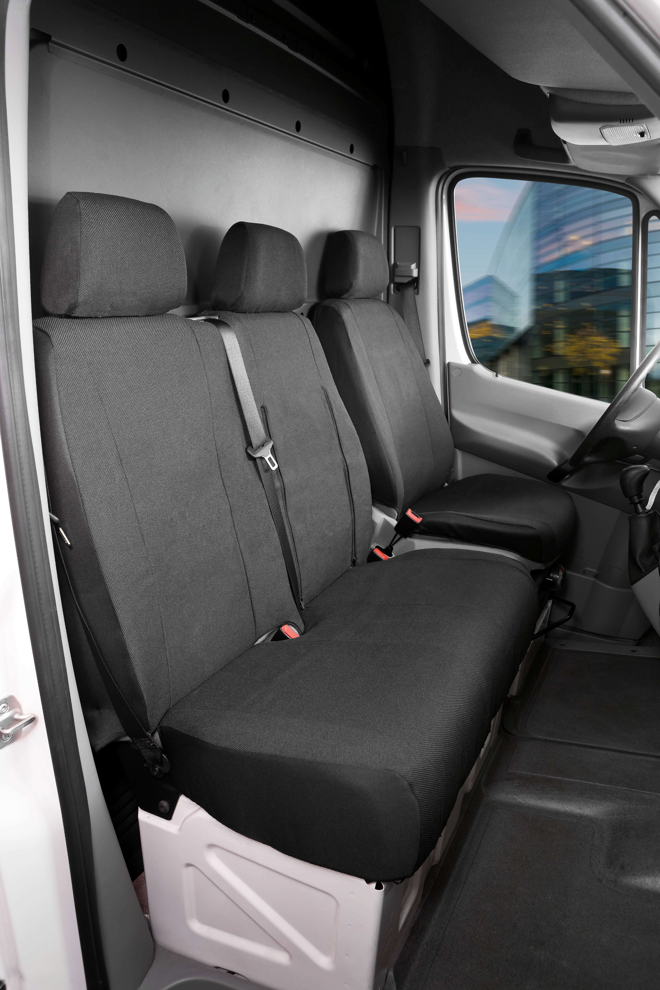 Passform Sitzbezug aus Stoff für Ford Transit, Einzelsitzbezug vorne und Doppelbankbezug