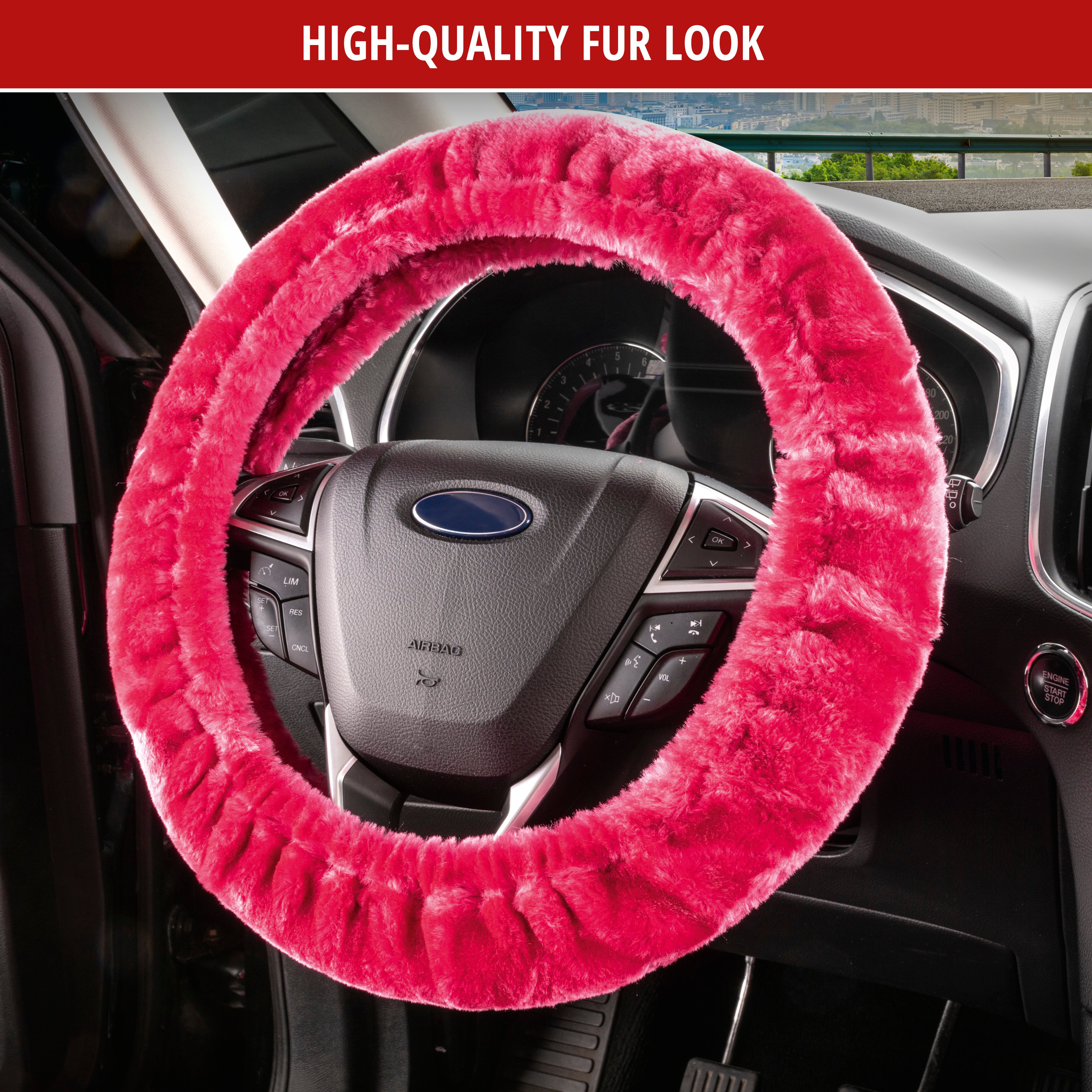 Steering wheel cover Teddy Plush faux fur vegan pink