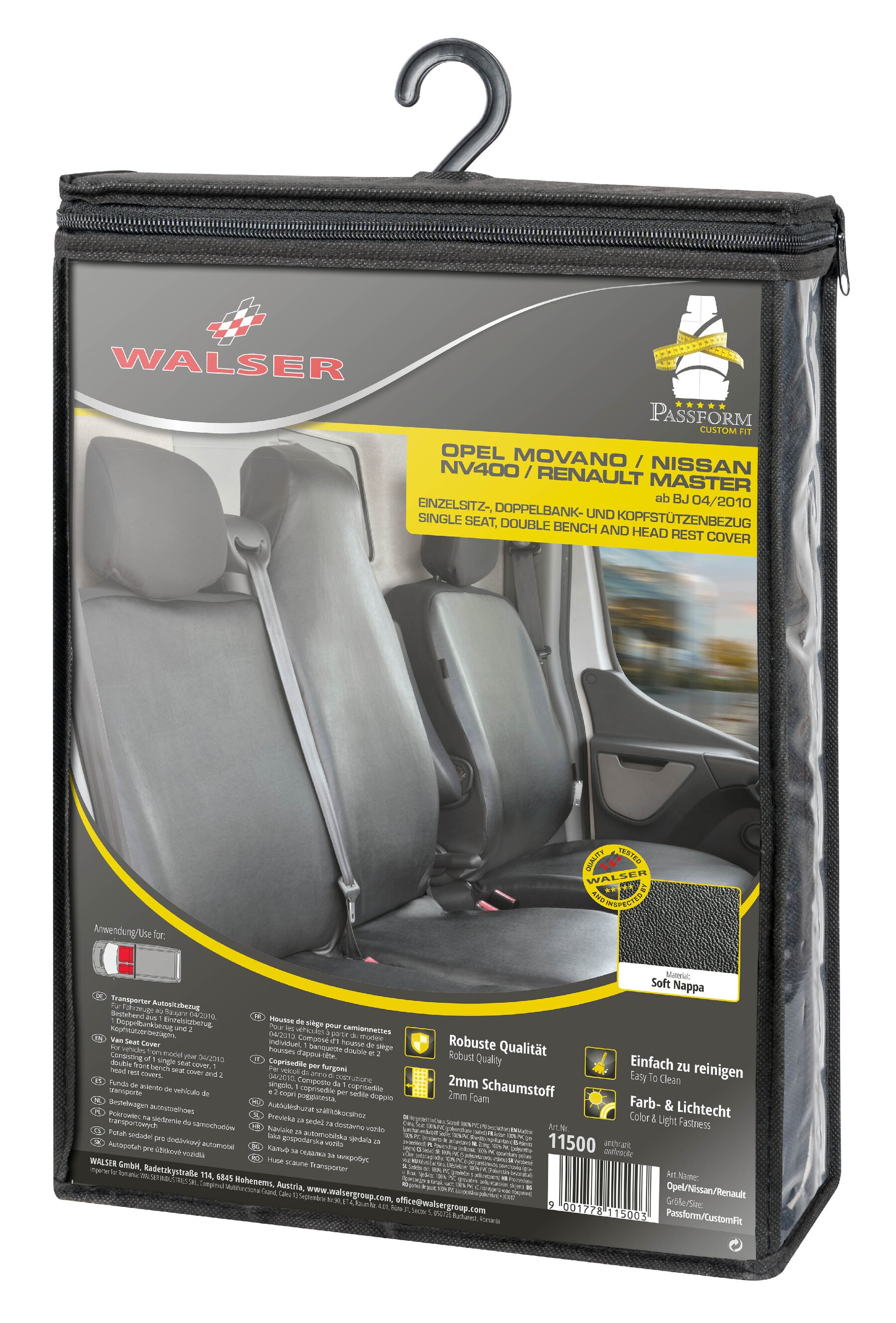 Car Seat cover Transporter made of imitation leather for Opel Movano, Renault Master, Nissan Interstar, single & double seat