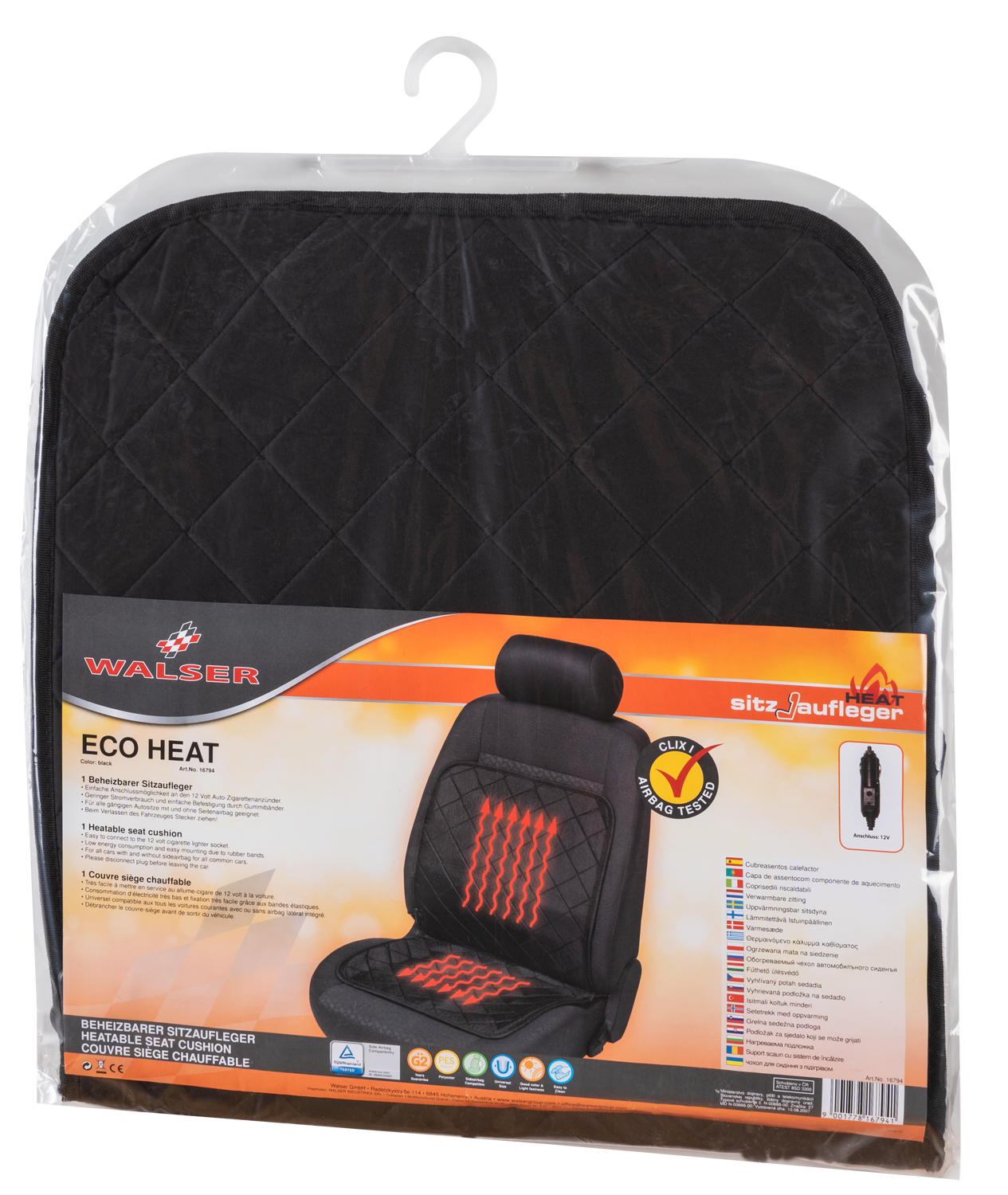 Stoelverwarming verwarmingskussen Eco Heat zwart