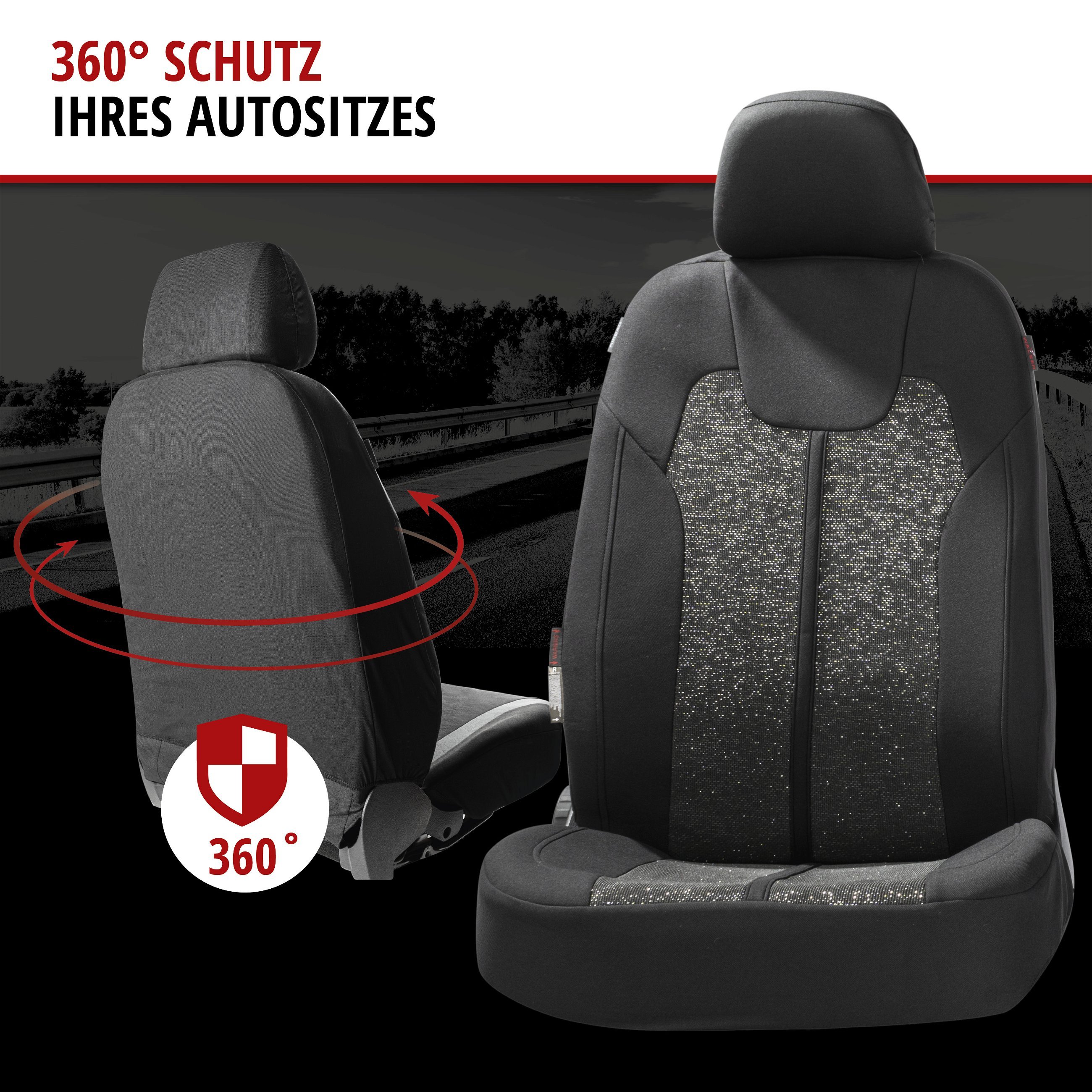 Autositzbezug ZIPP-IT Corso, PKW-Schonbezüge für 2 Vordersitze mit Reißverschluss-System schwarz/silber