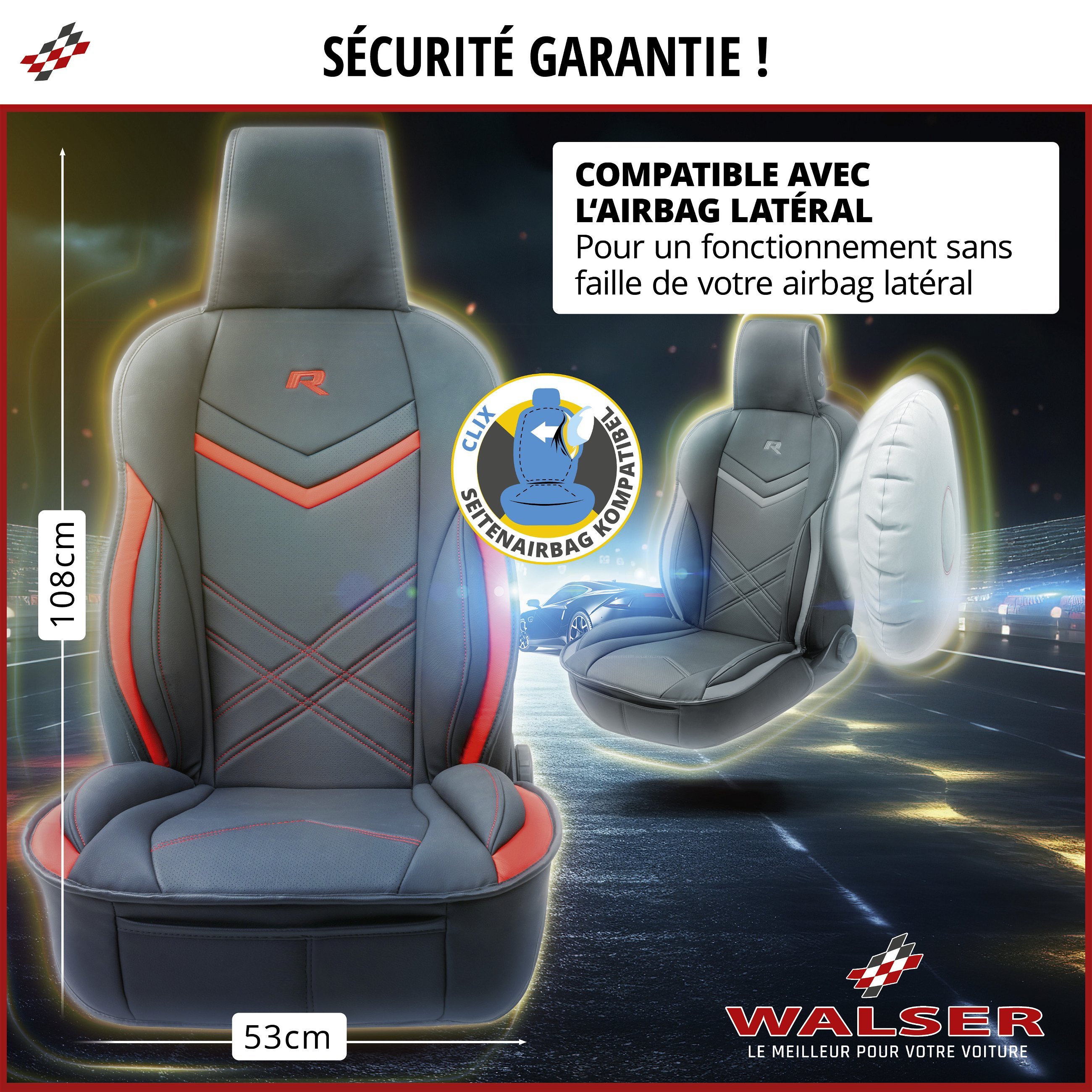  Couvre-siège auto WALSER Air Flow, protection de siège  ergonomique, protection lombaire, couvre-siège universel pour voiture,  couleur: noir 13983