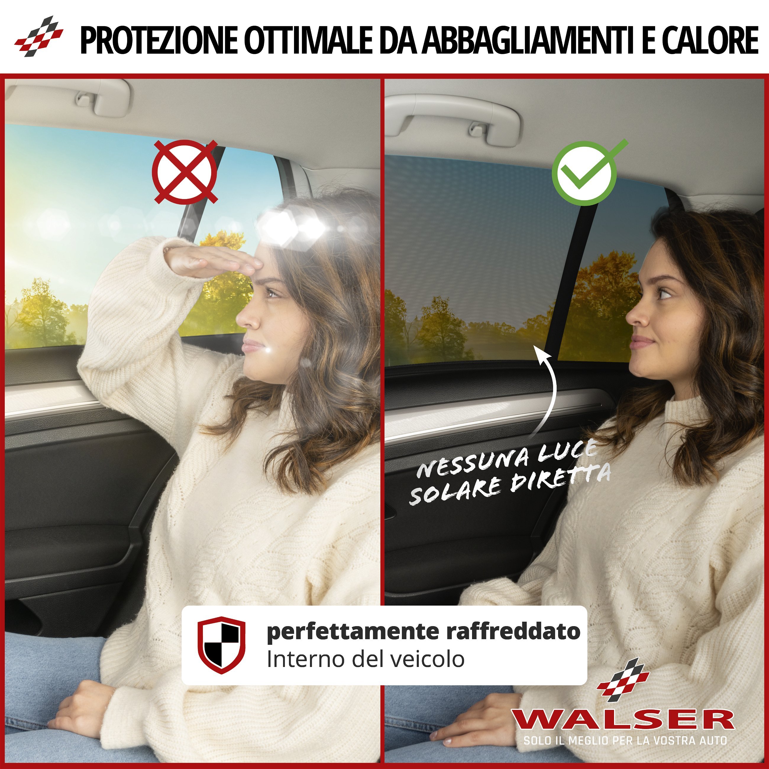 Calza di protezione solare per finestrini Premium, set di 2 parasole per finestrini laterali, protezione solare per auto, nero