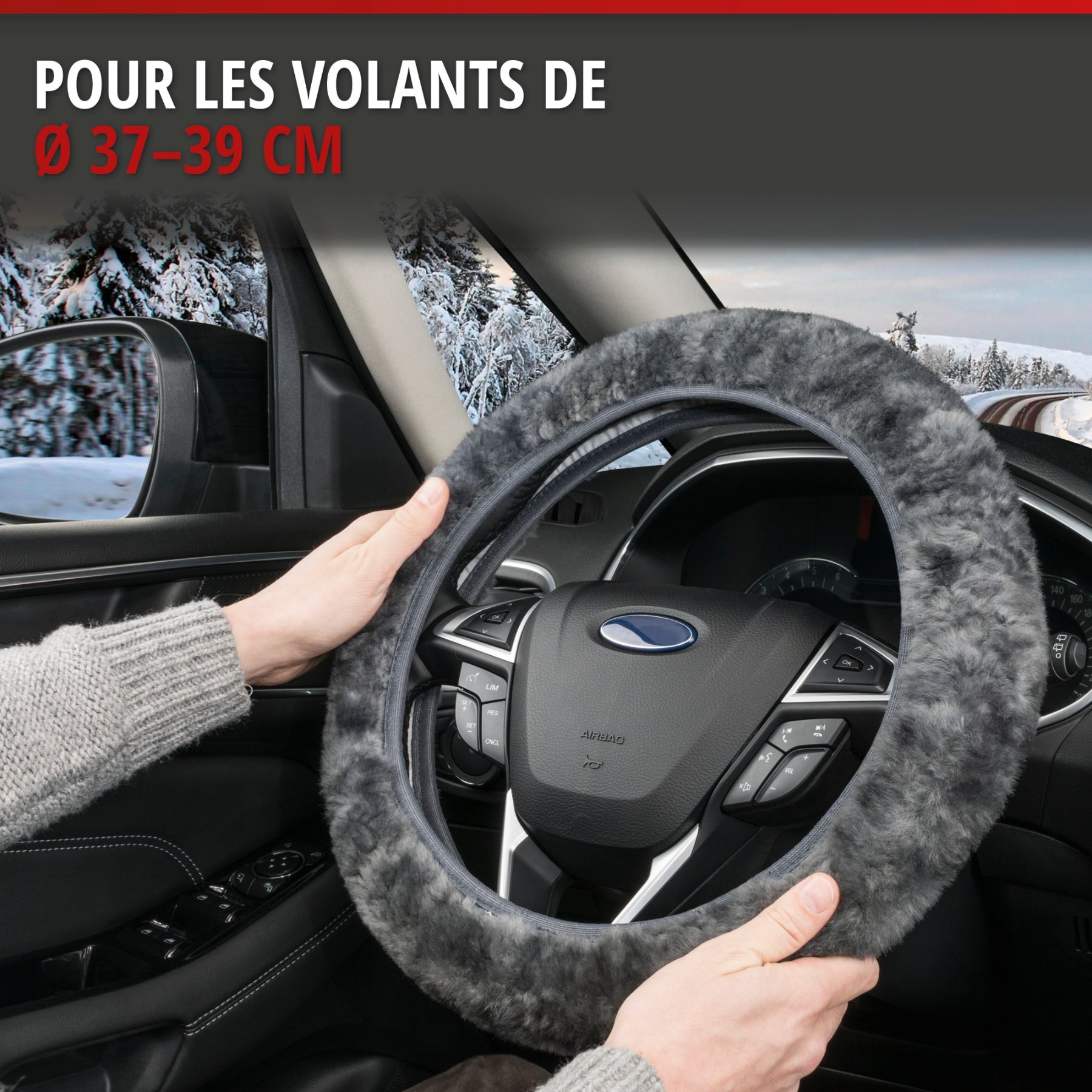 Housse de volant en peau d'agneau - Housse de volant en anthracite