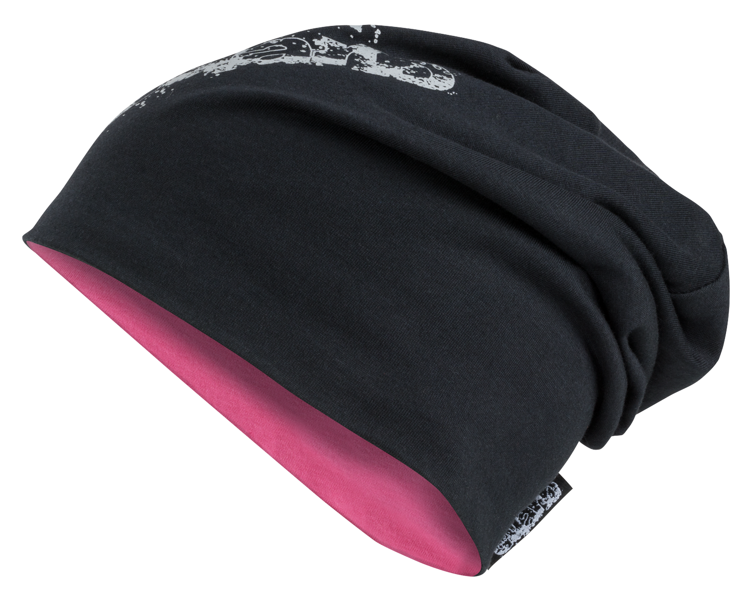 Wende Beanie, Mütze, Sportmütze mit reflektierendem Druck pink-silber