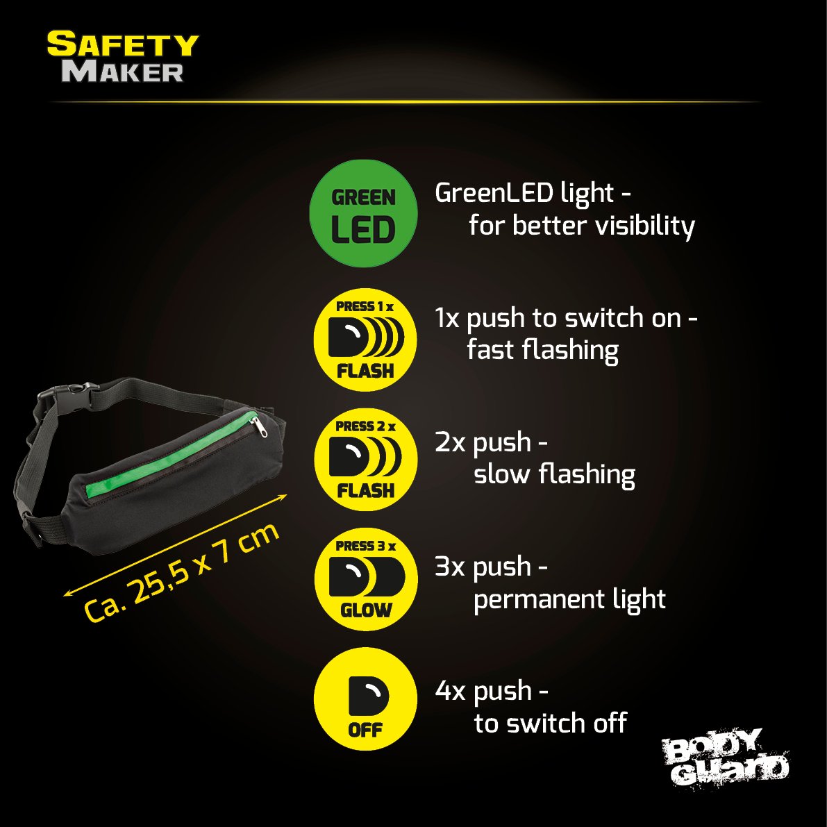 LED belt pouch black green