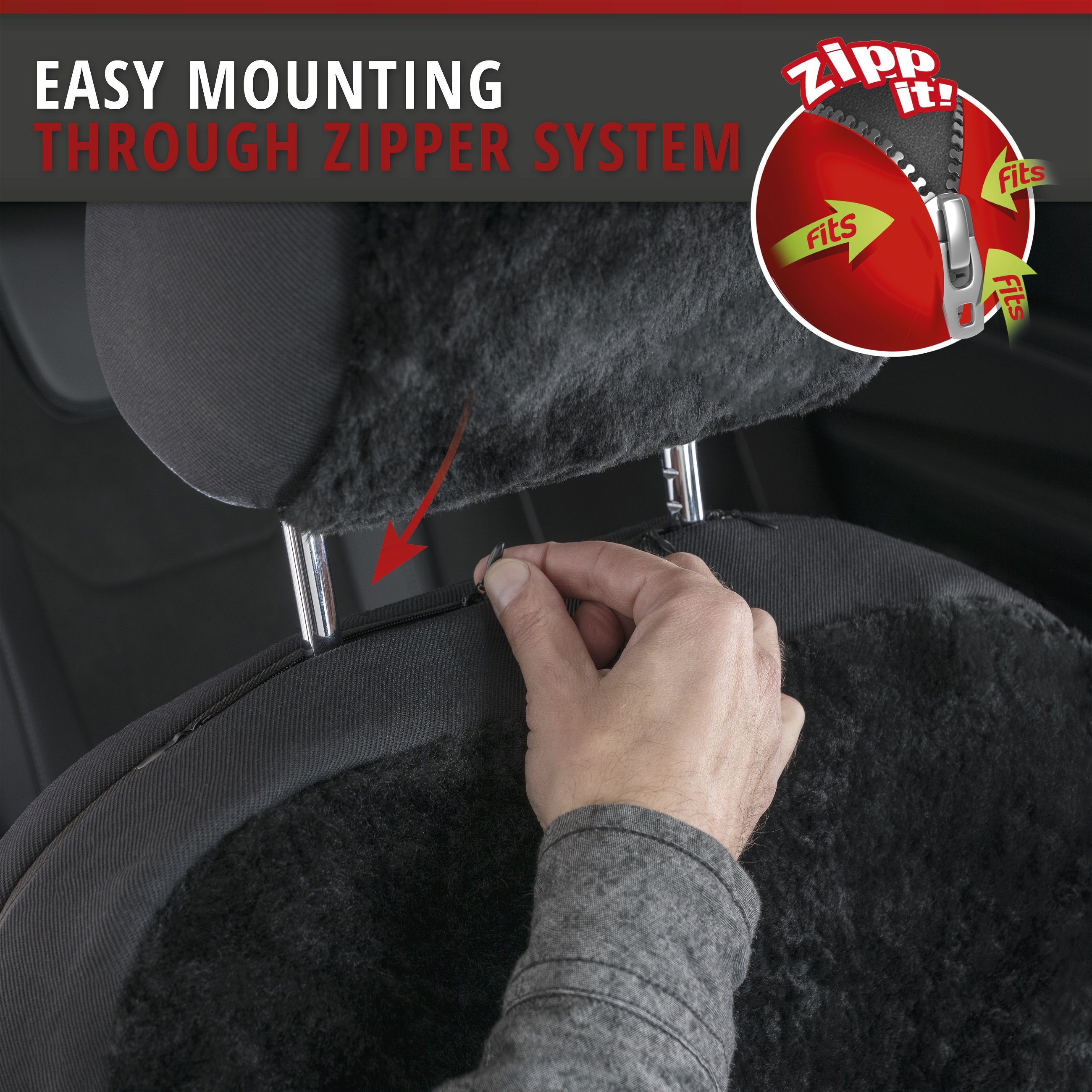 Car Seat cover Iva made of lambskin black with ZIPP IT system
