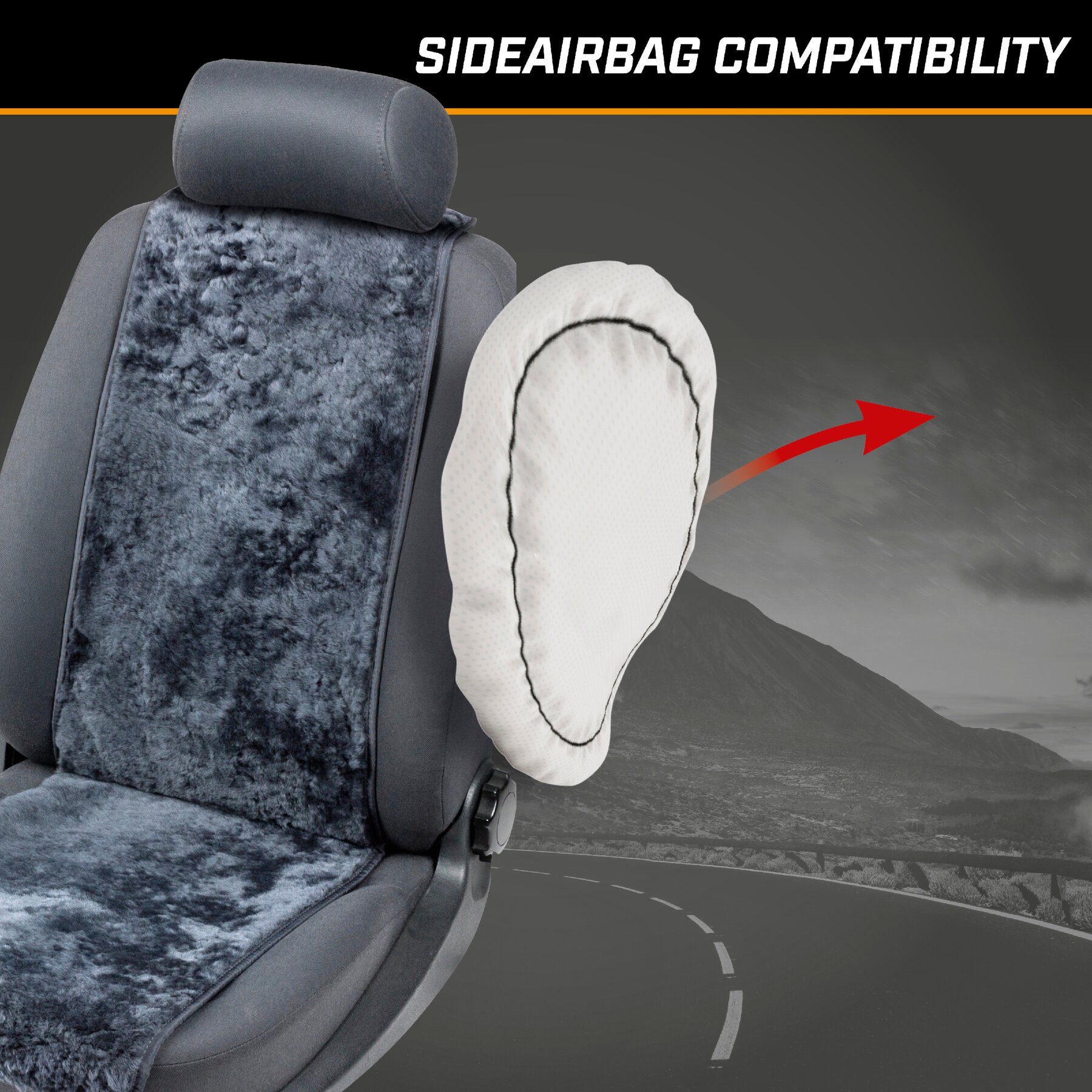 Car Seat cover made of lambskin Cosmo anthracite 12-14mm fur height