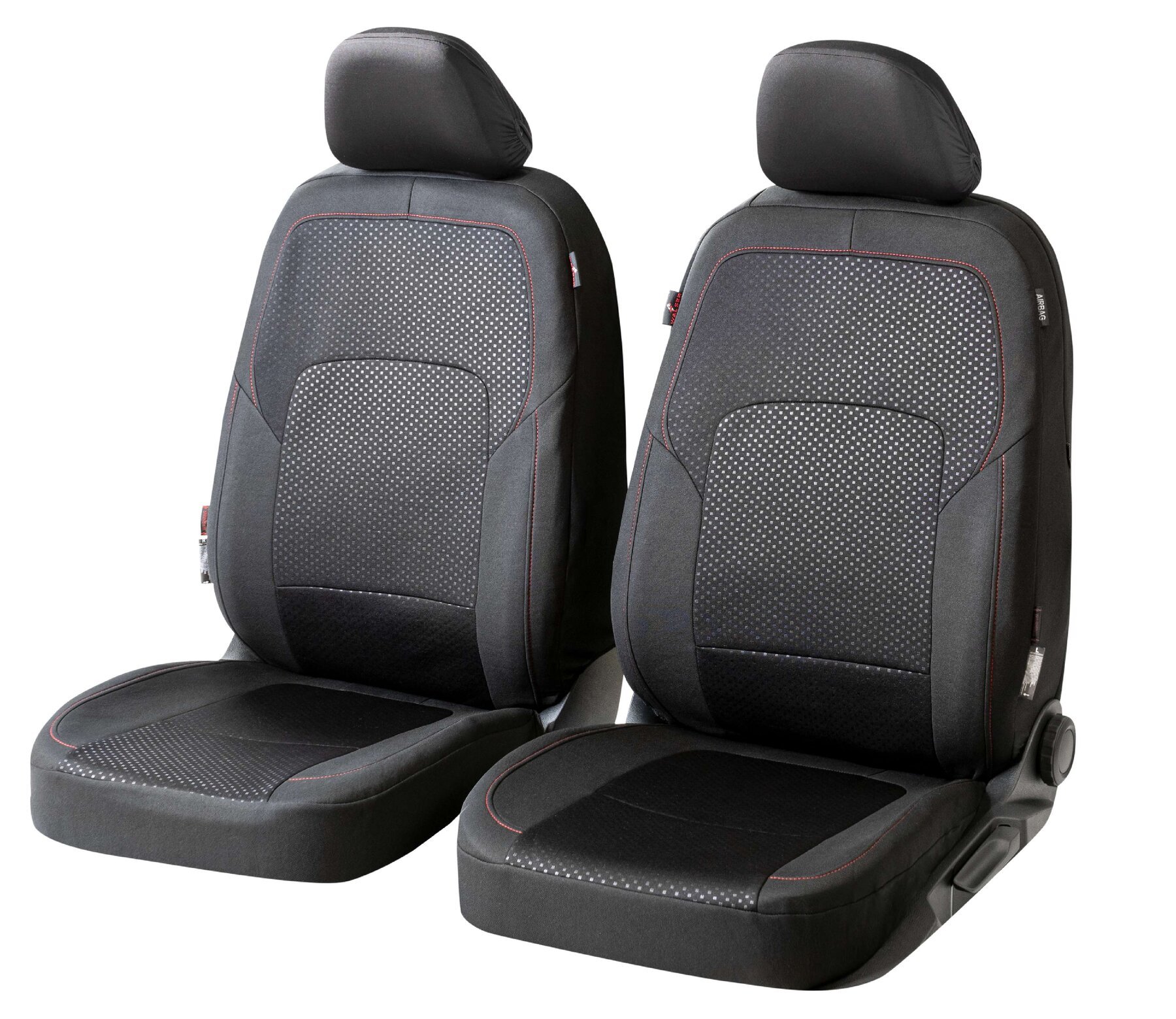 ZIPP IT Premium Coprisedili Logan per due sedili anteriori con sistema di chiusura lampo nero/rosso