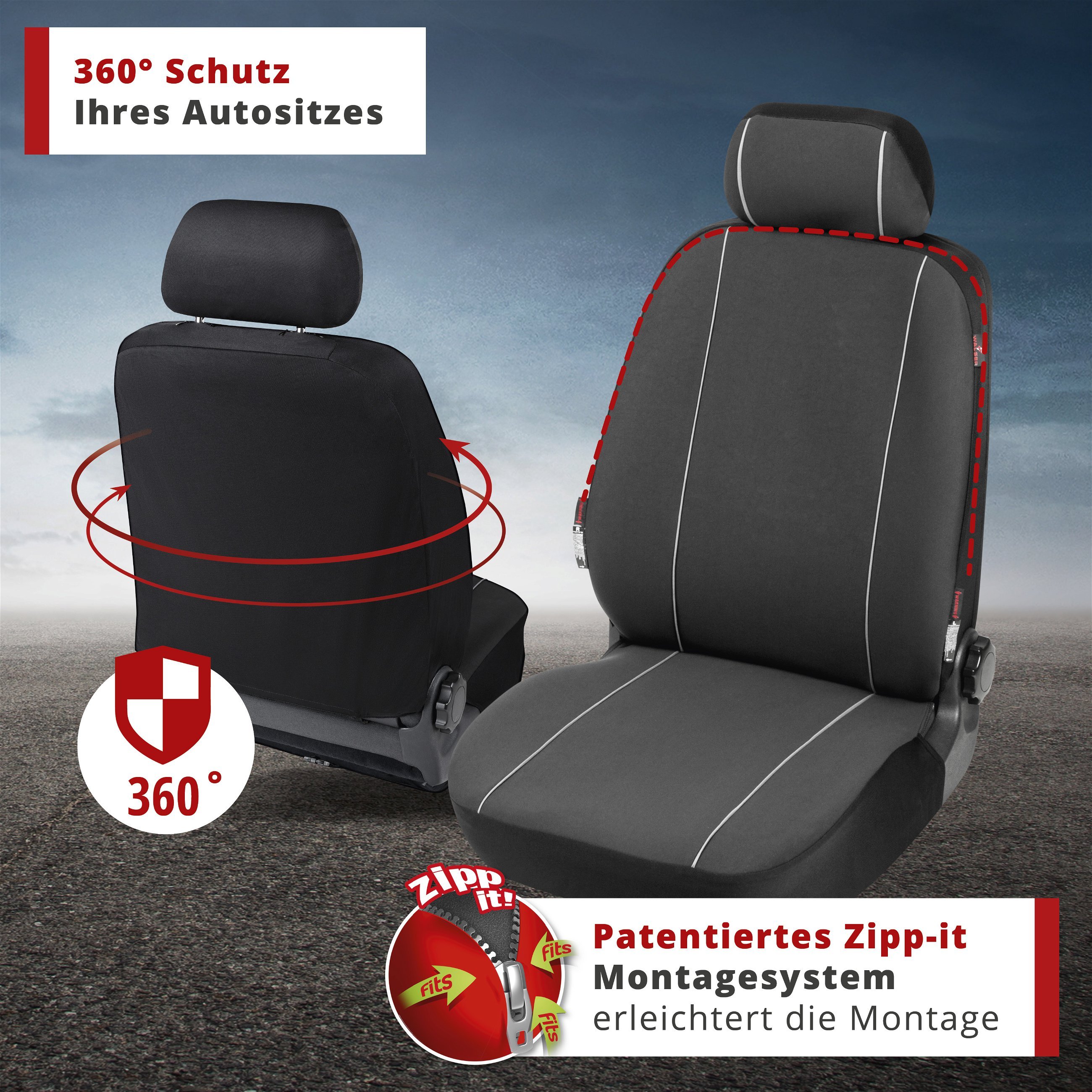 Sitzbezug Autositzbezug Schonbezug, Komplett Set, Fiat 500, Schwarz