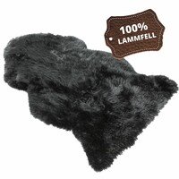 Tapis en peau d'agneau Beal noir 100-105cm en peau d'agneau 100% naturelle, hauteur de laine 50mm, idéal pour le salon et la chambre à coucher