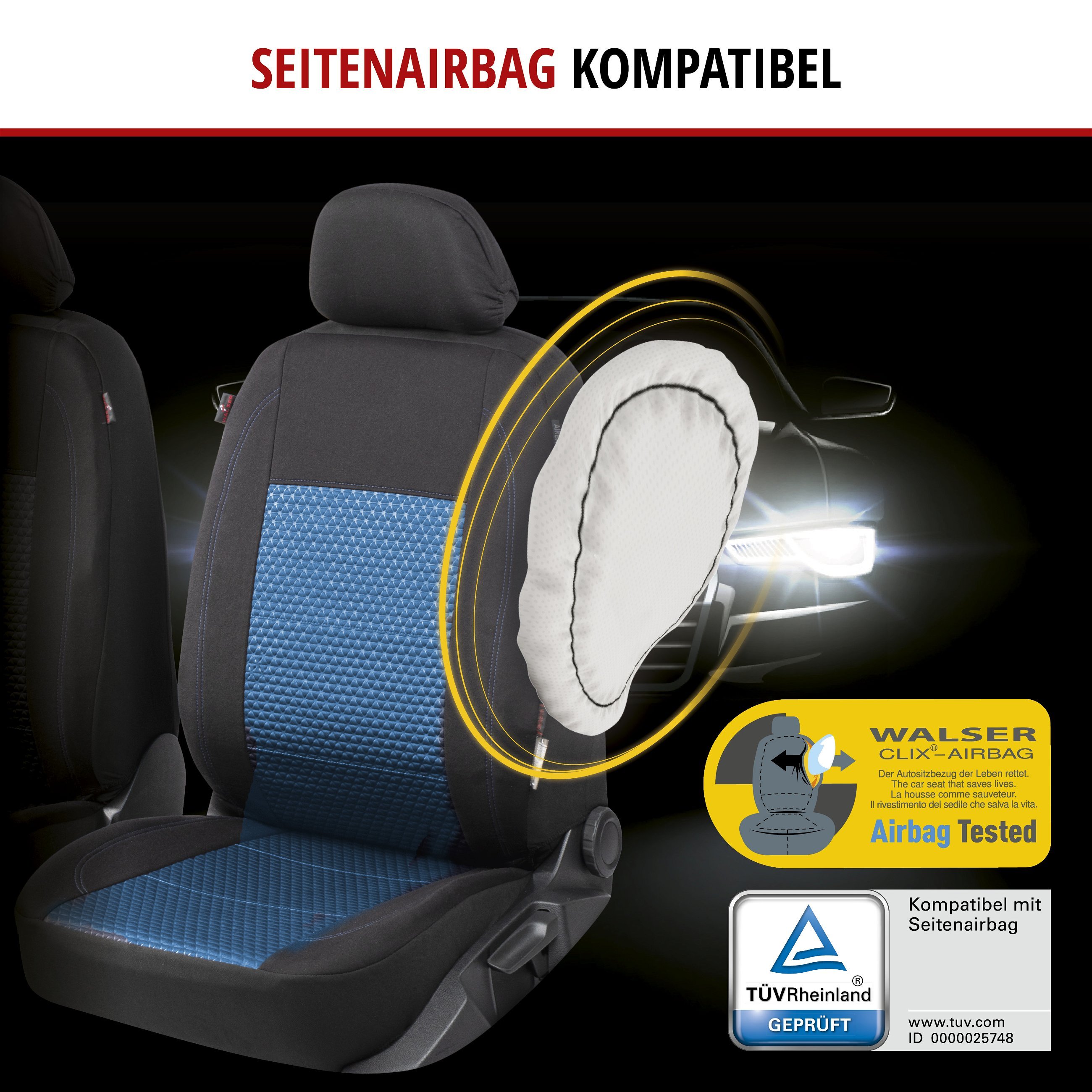 Autositzbezug ZIPP-IT Premium Avignon, PKW-Schonbezüge Komplettset mit Reißverschluss-System schwarz/blau
