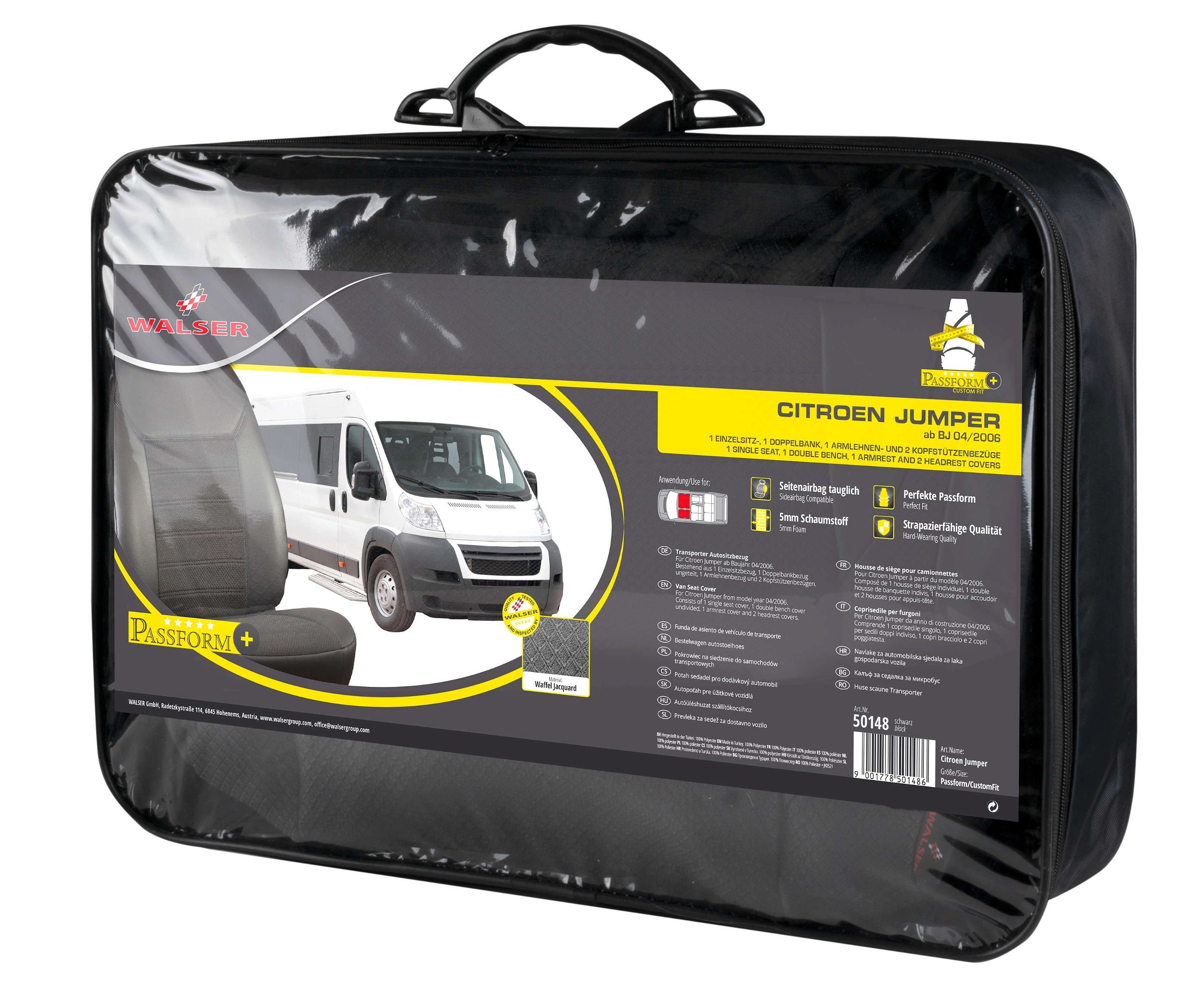 Premium autostoelhoezen compatibel met Citroen Jumpy II 2007-2016, 2 enkele zetelhoezen vooraan