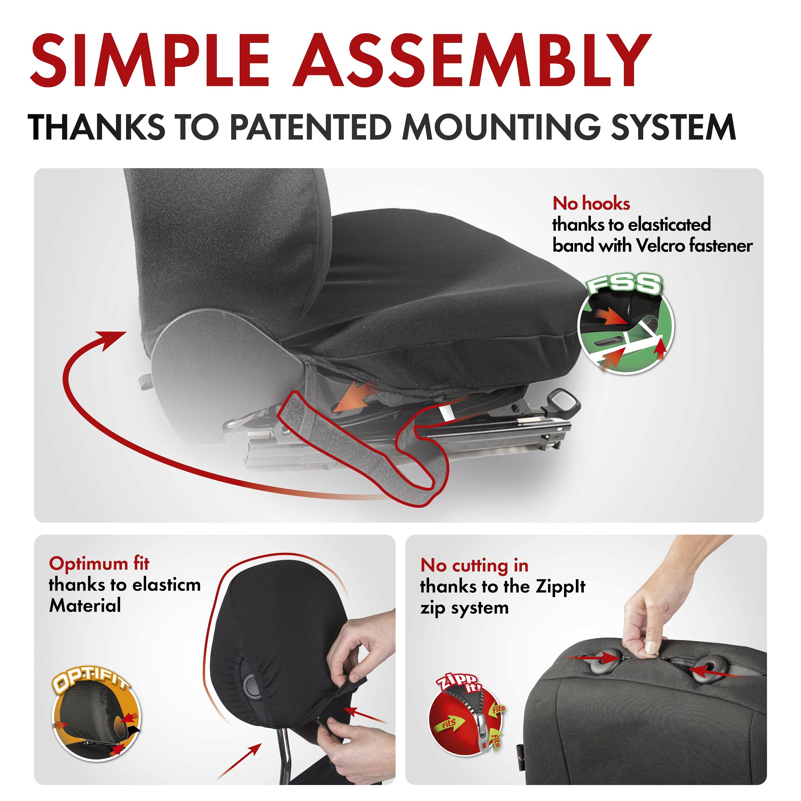 ZIPP IT Premium Car seat covers Logan complete set with zip-system black/silver