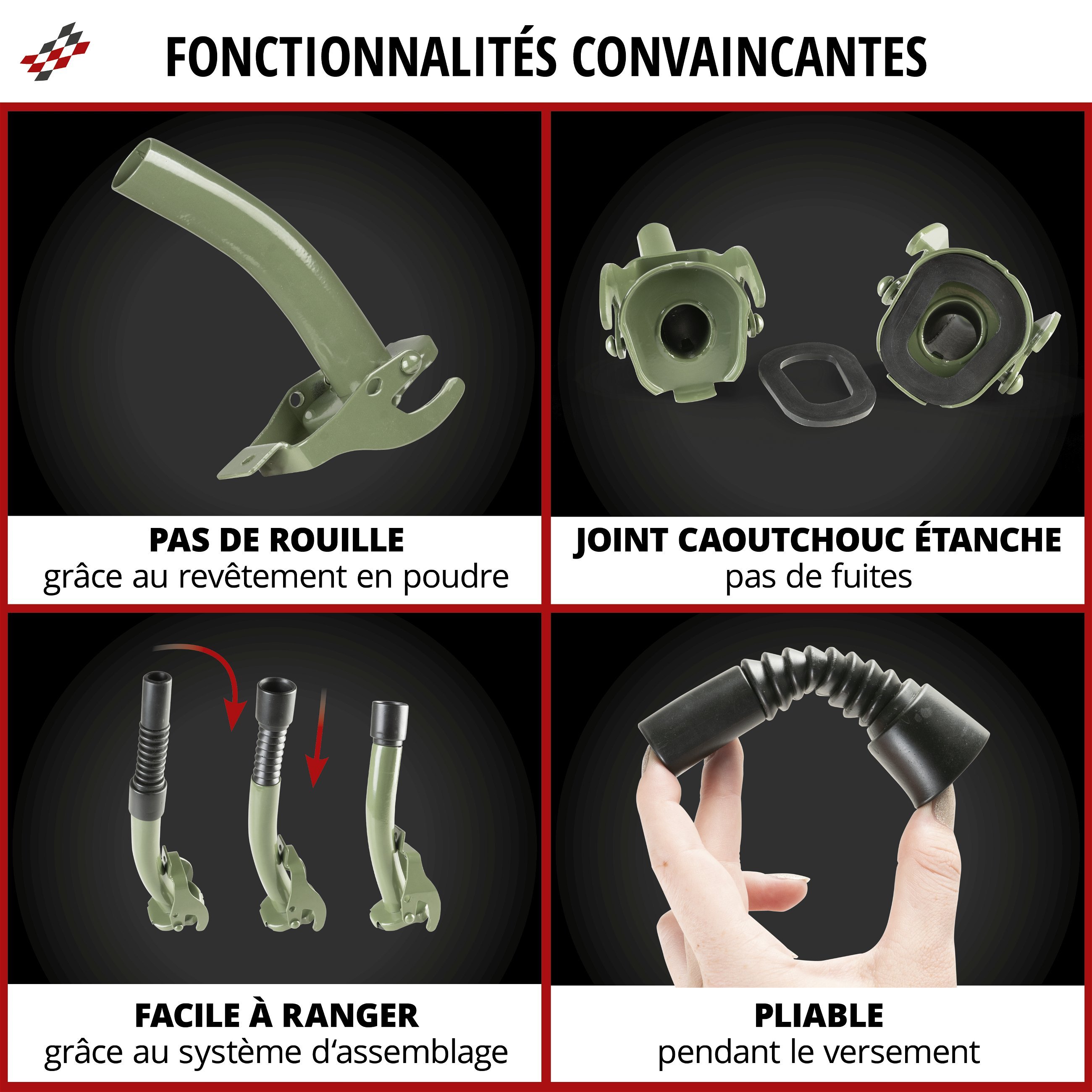 Bec verseur pour bidon d'essence, bec verseur pour bidon vert olive 25 cm