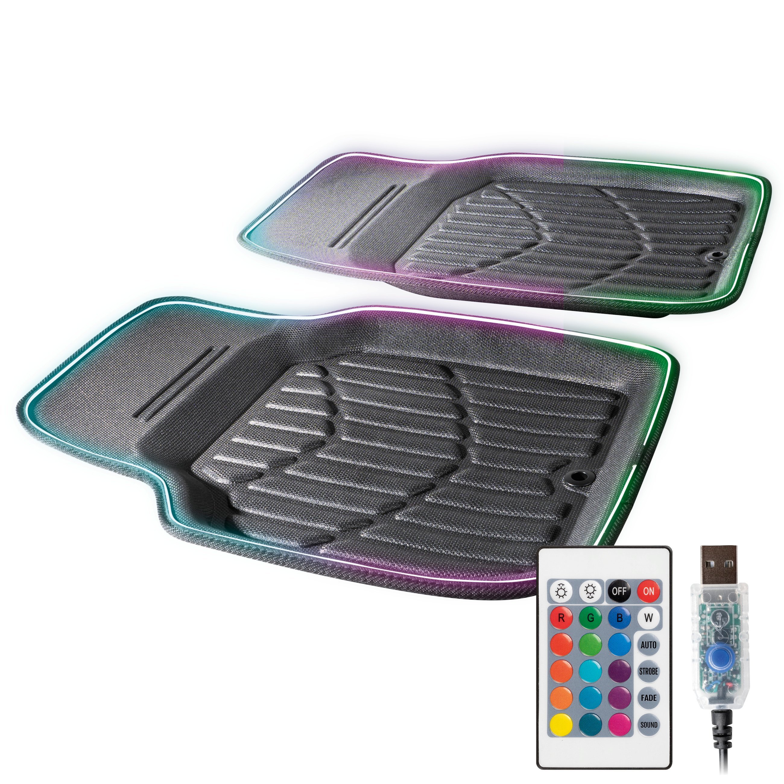 Tapis en caoutchouc LED Glow avec sélection des couleurs, diverses fonctions d'éclairage et télécommande pour un éclairage d'ambiance