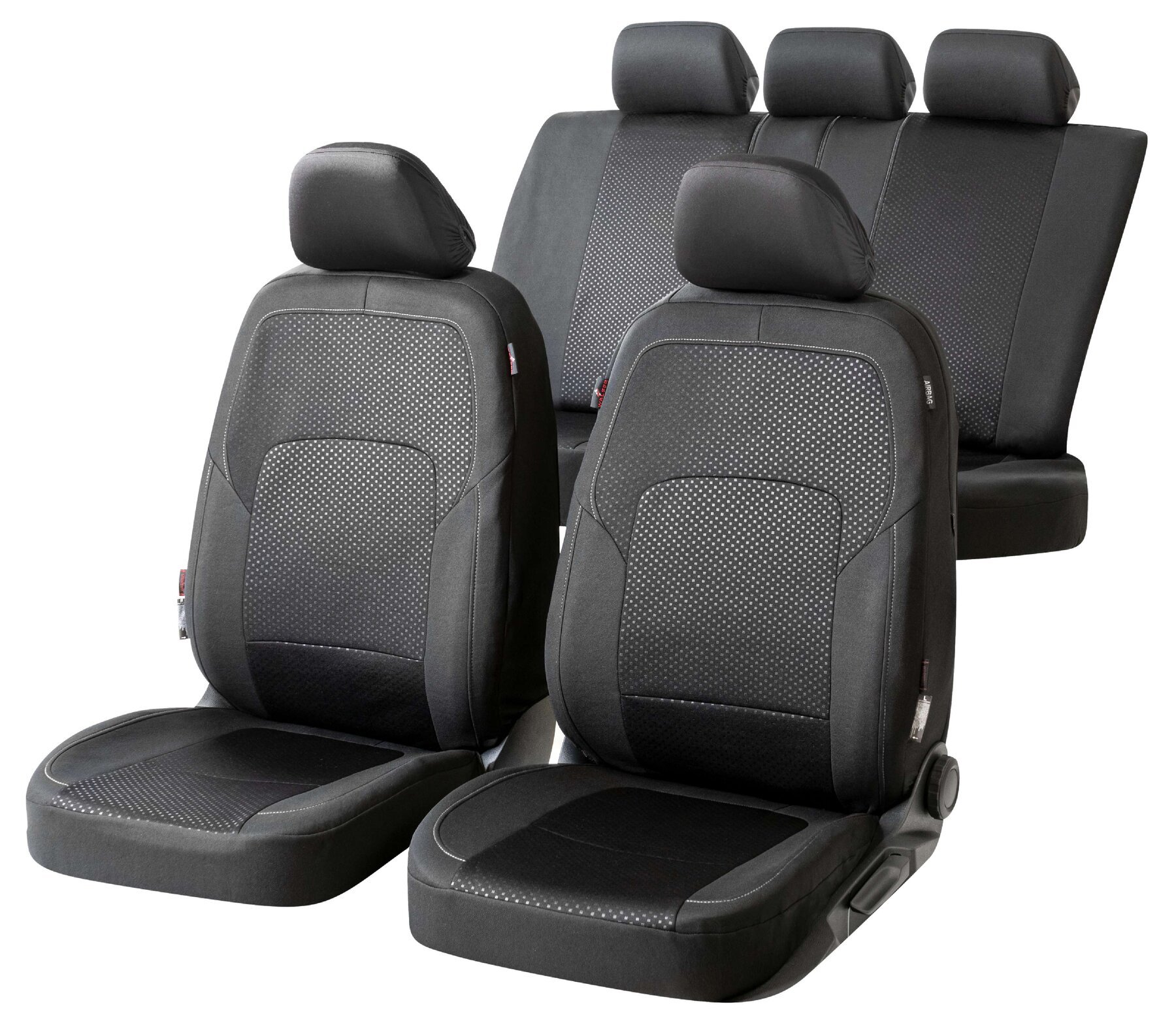 Premium Autostoelbekleding Logan met Zipper ZIPP-IT, Autostoelhoes set, 2 stoelbeschermer voor voorstoel, 1 stoelbeschermer voor achterbank zwart/silber 11862