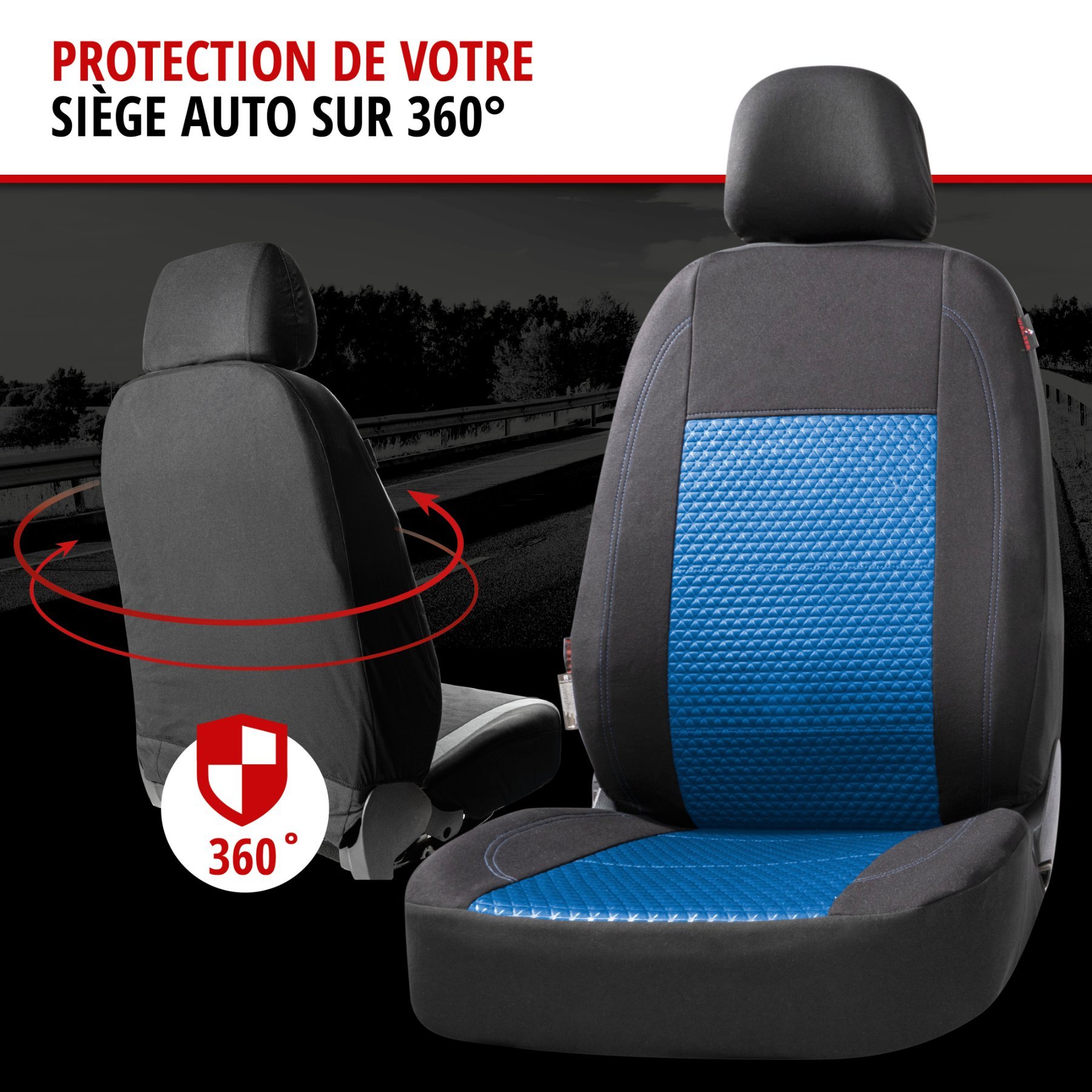 ZIPP IT Premium Housse de sièges Avignon complet avec système de fermeture éclair noir/bleu