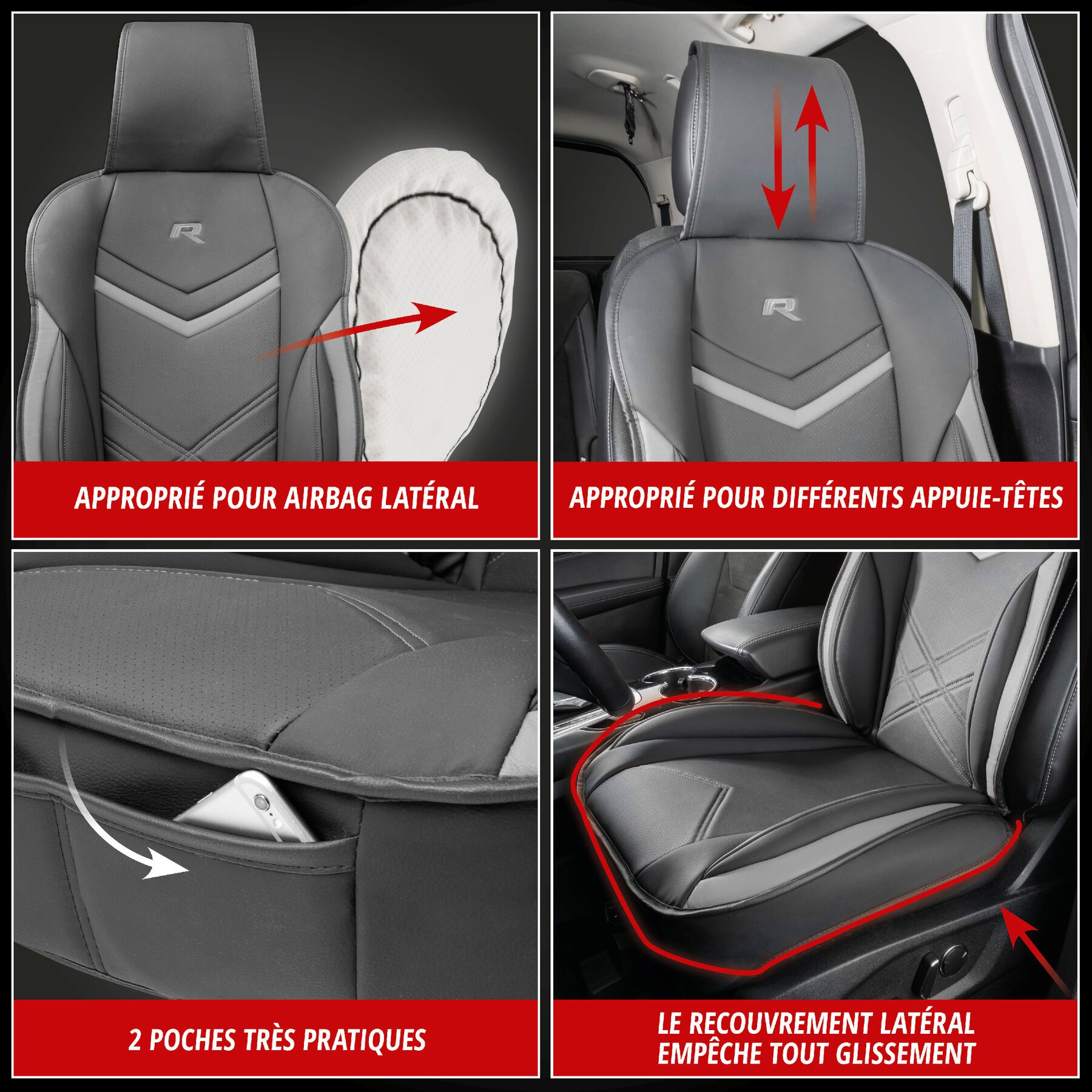 Couvre-siège auto Rey noir-gris