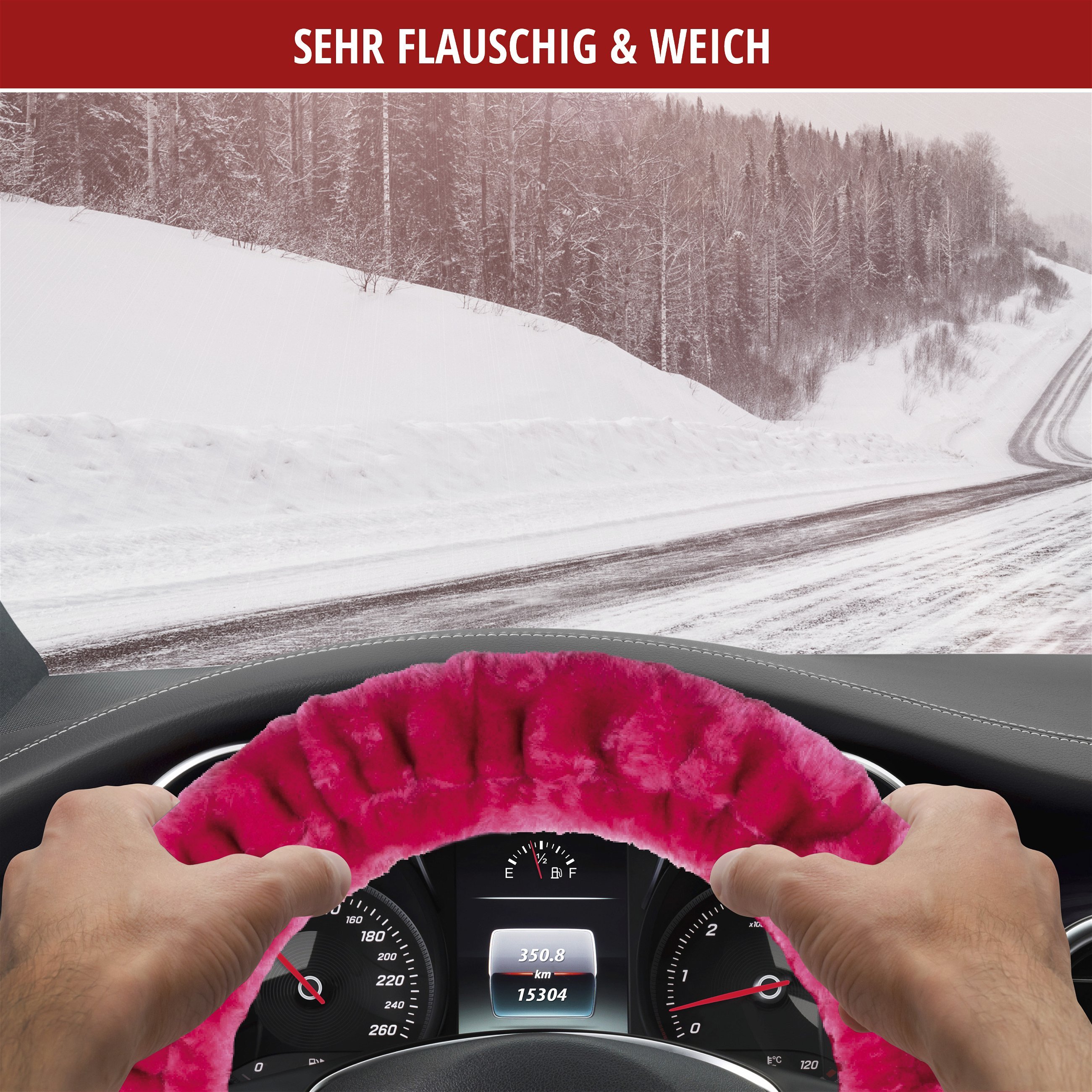 Lenkradbezug Plüsch Rosa Schwarz Kunst-fell Winter Lenkradhülle 37-39 cm  Warm