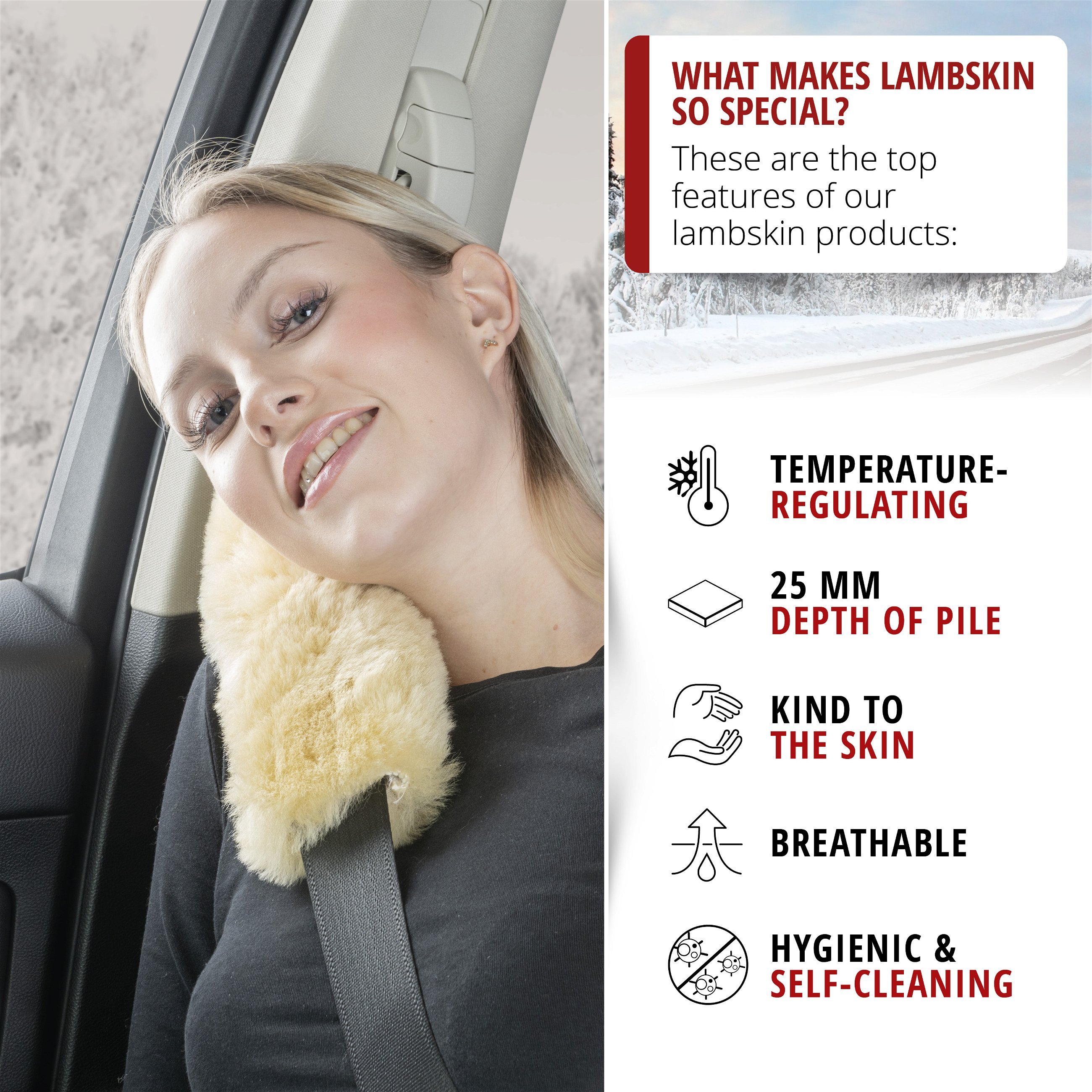 Seatbelt pad Millie lambskin, 2 pieces beige
