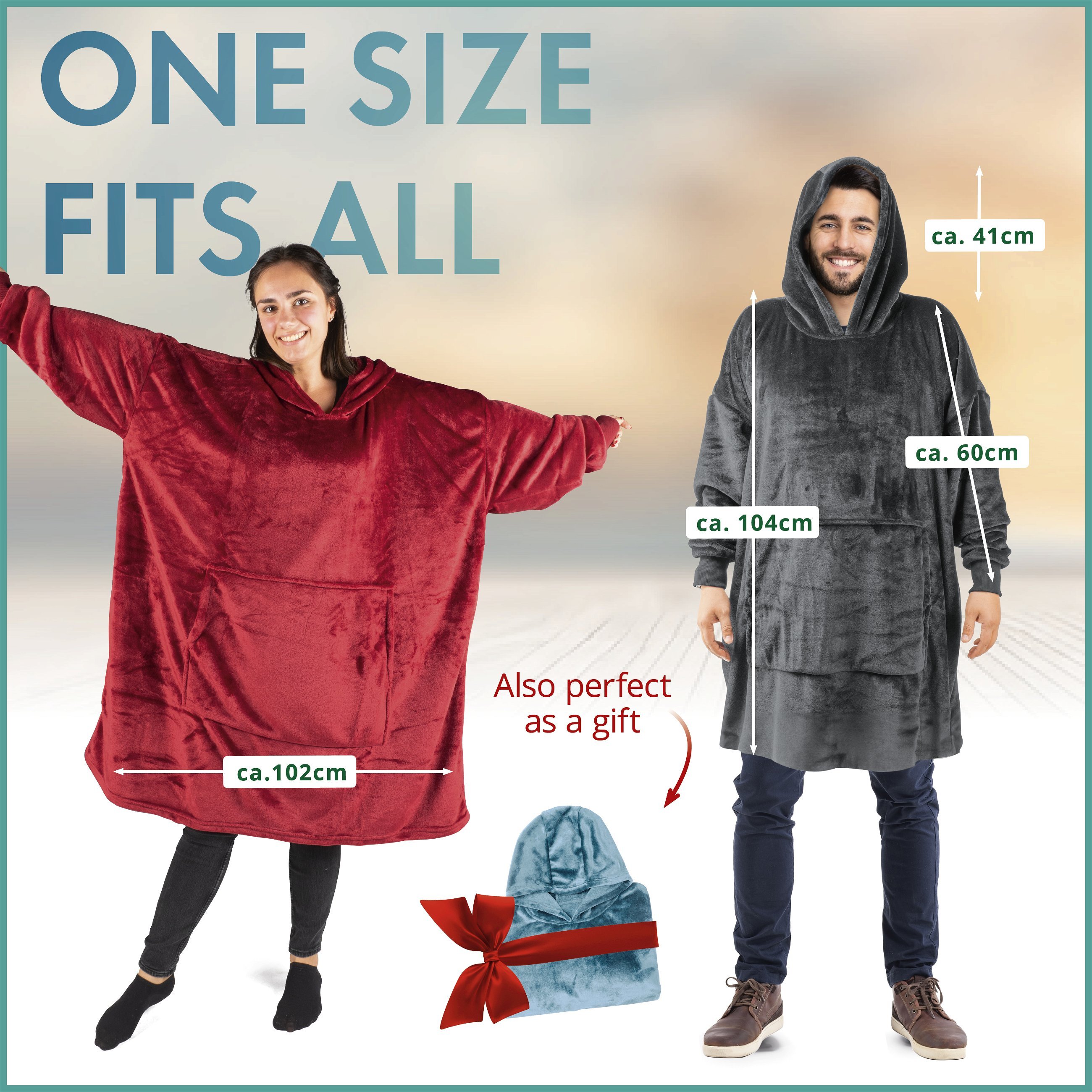 Snuggle Sweater, Hoodie Blanket Snuggle, Oversize Hoodie Ladies, Blanket Hoodie Men, Blanket Sweater 104x102 cm blue