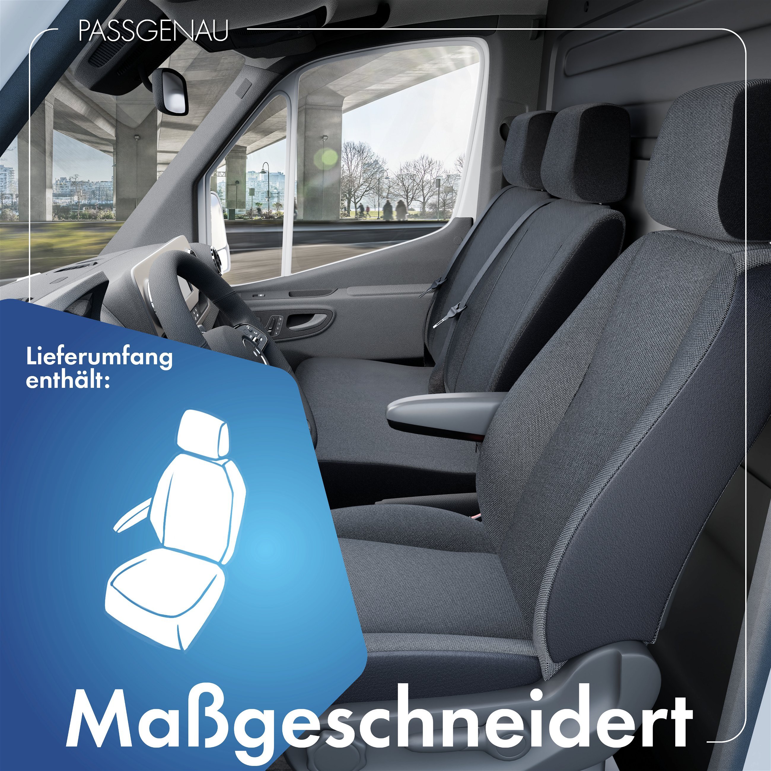 Passform Sitzbezug aus Stoff kompatibel mit Mercedes-Benz V-Klasse 447, Einzelsitz mit Armlehne innen