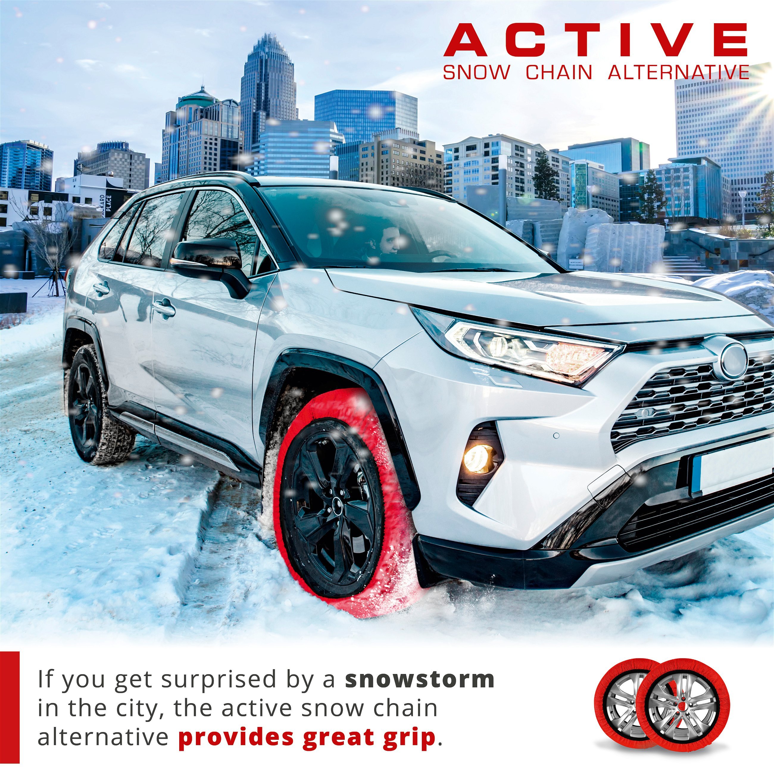 Basic Snow Chains Alternative Active XXL, Textile Snow Chains, Snow Socks Set of 2 red