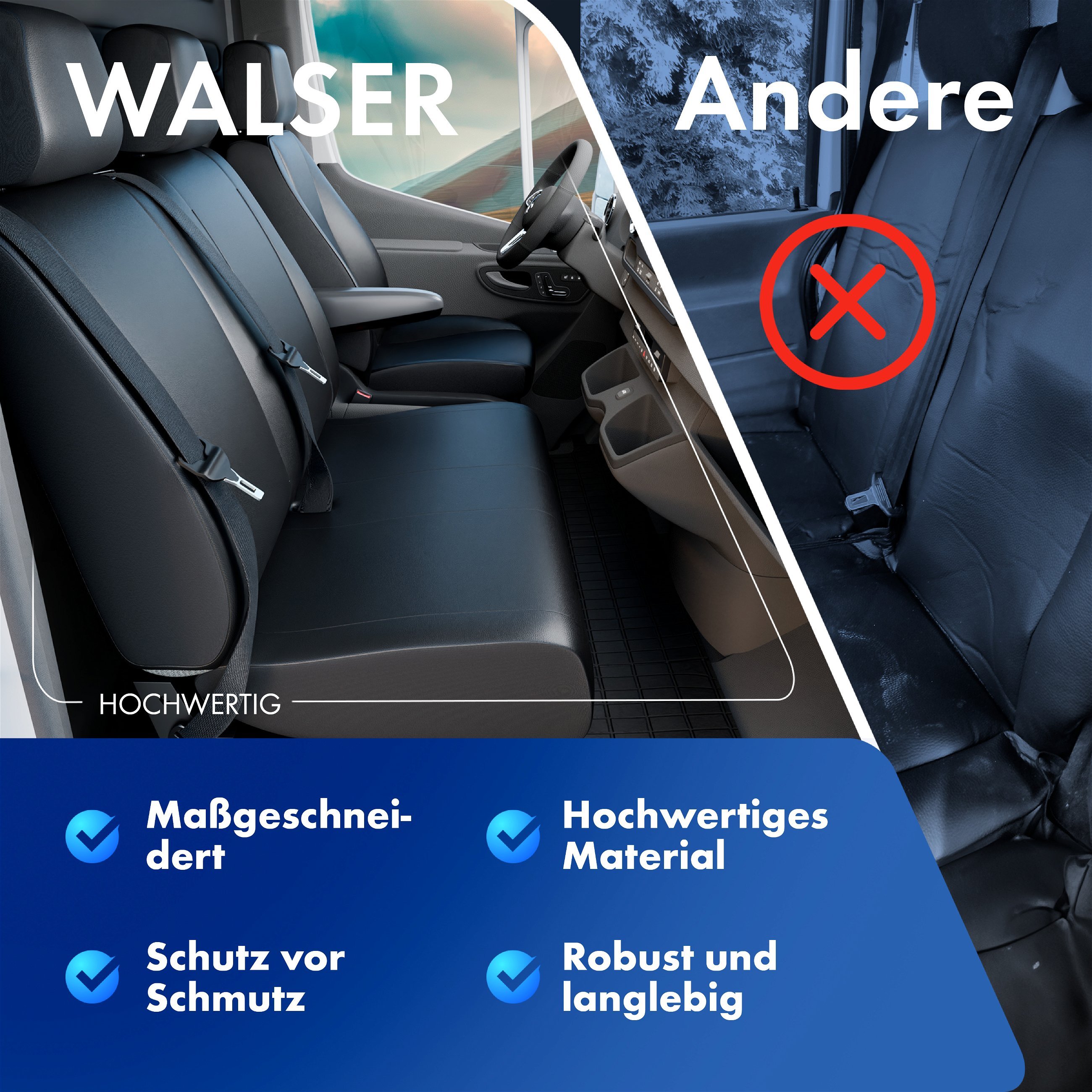 Passform Sitzbezug aus Kunstleder kompatibel mit Mercedes-Benz Citan W415, 2 Einzelsitze vorne