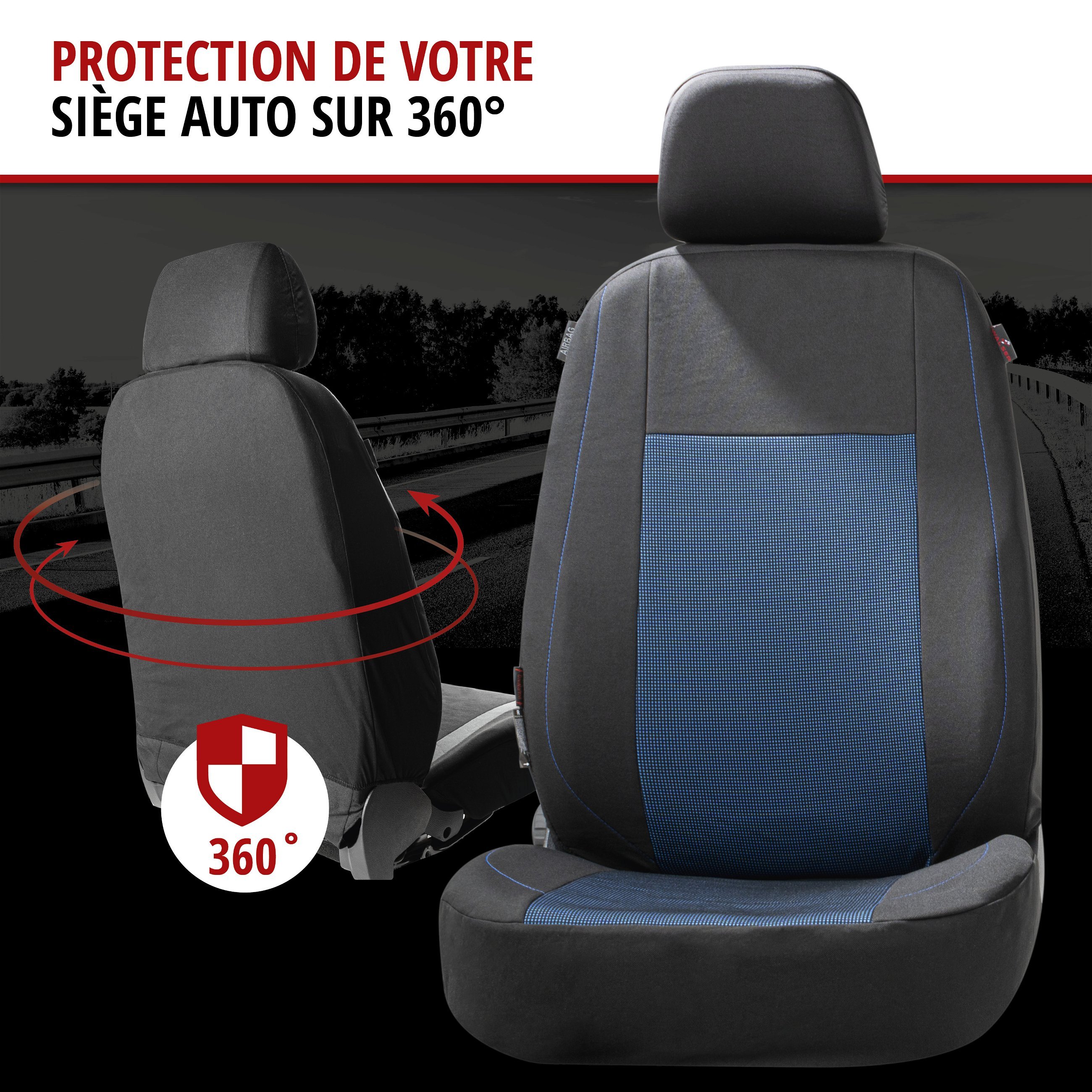 ZIPP IT Premium Housse de sièges Ardwell complet avec système de fermeture éclair noir/bleu