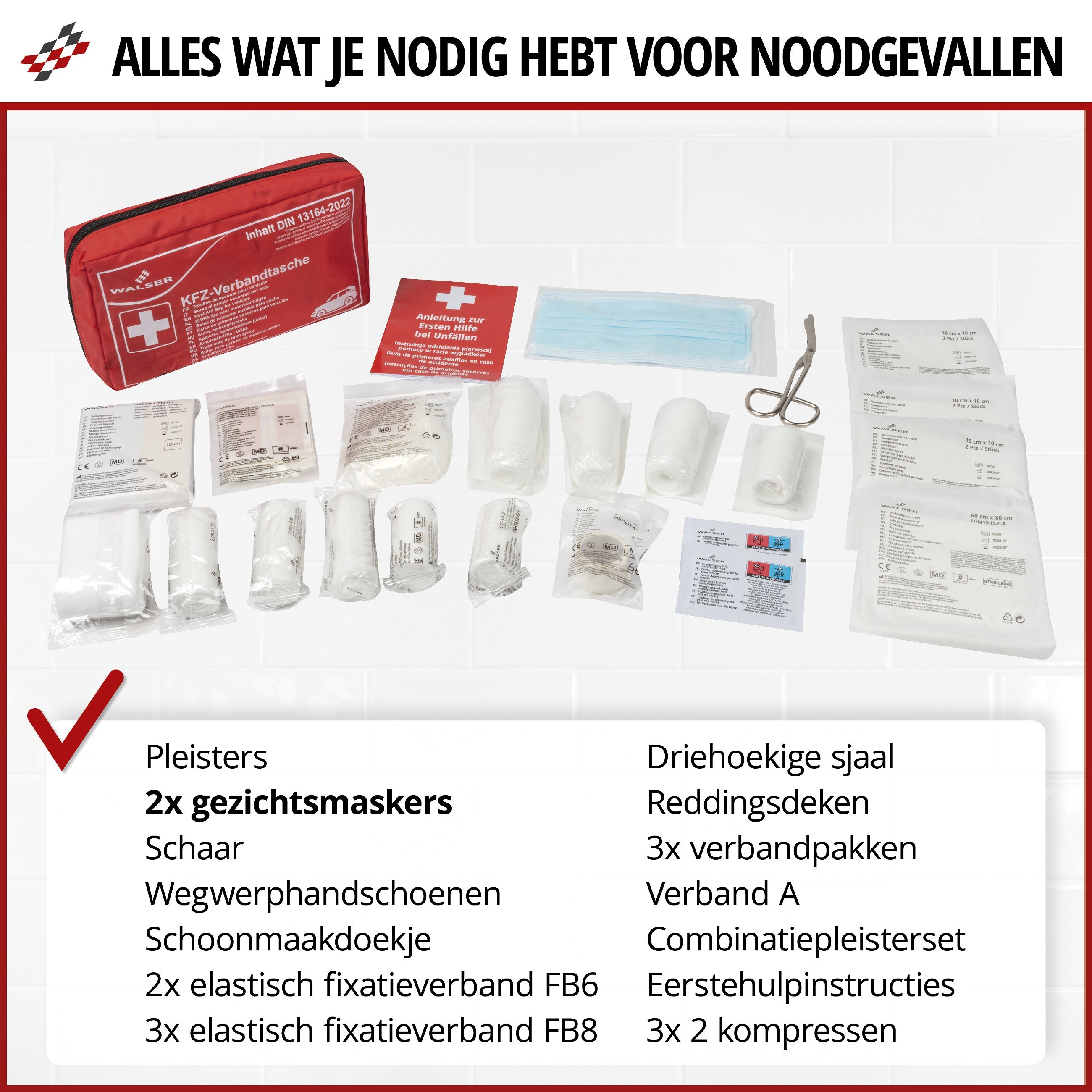 Eerstehulpset auto zwart volgens DIN 13164:2022, eerstehulpset auto, eerstehulptas