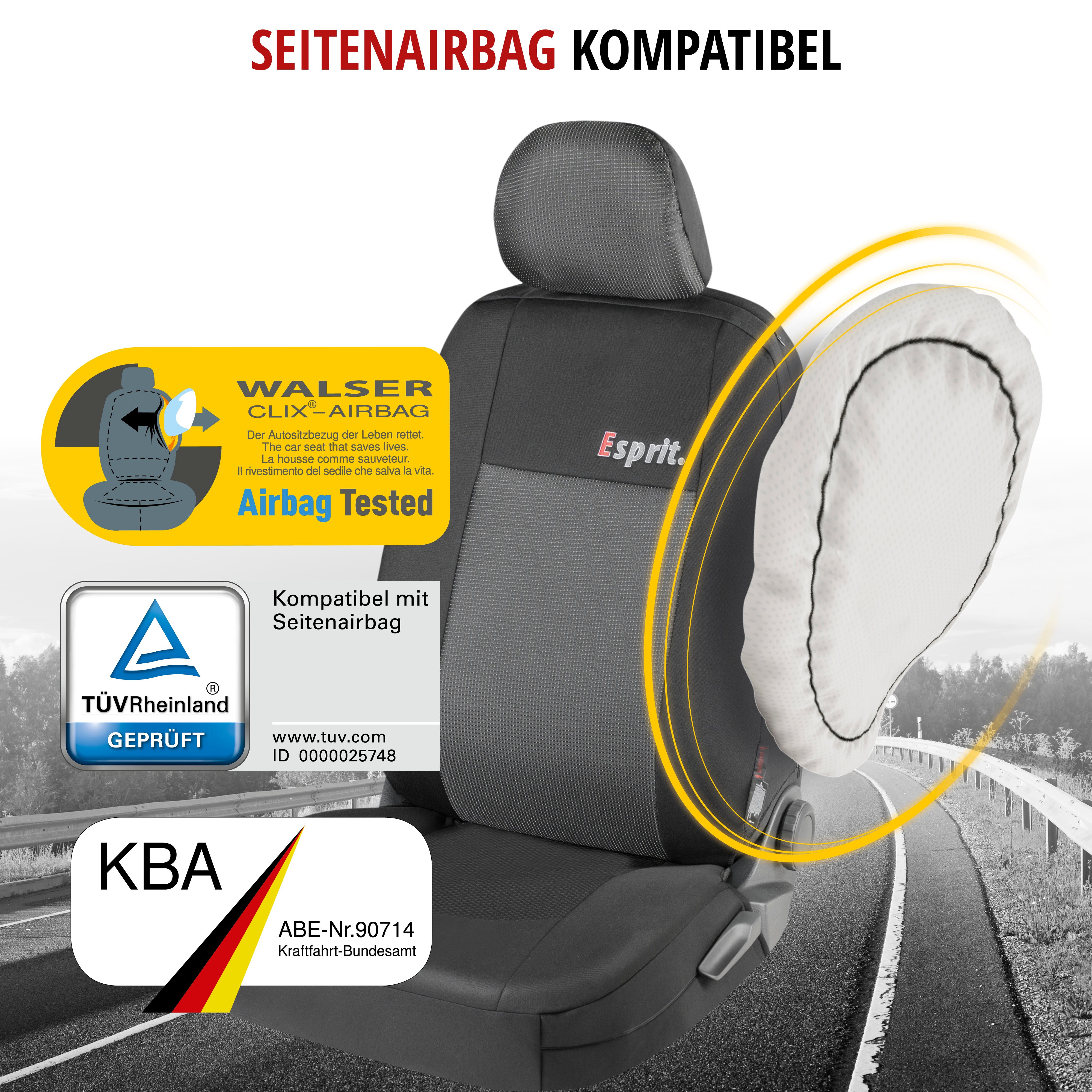 Autositzbezug ZIPP-IT Premium Esprit, PKW-Schonbezüge Komplettset Normalistz mit Reißverschluss-System schwarz