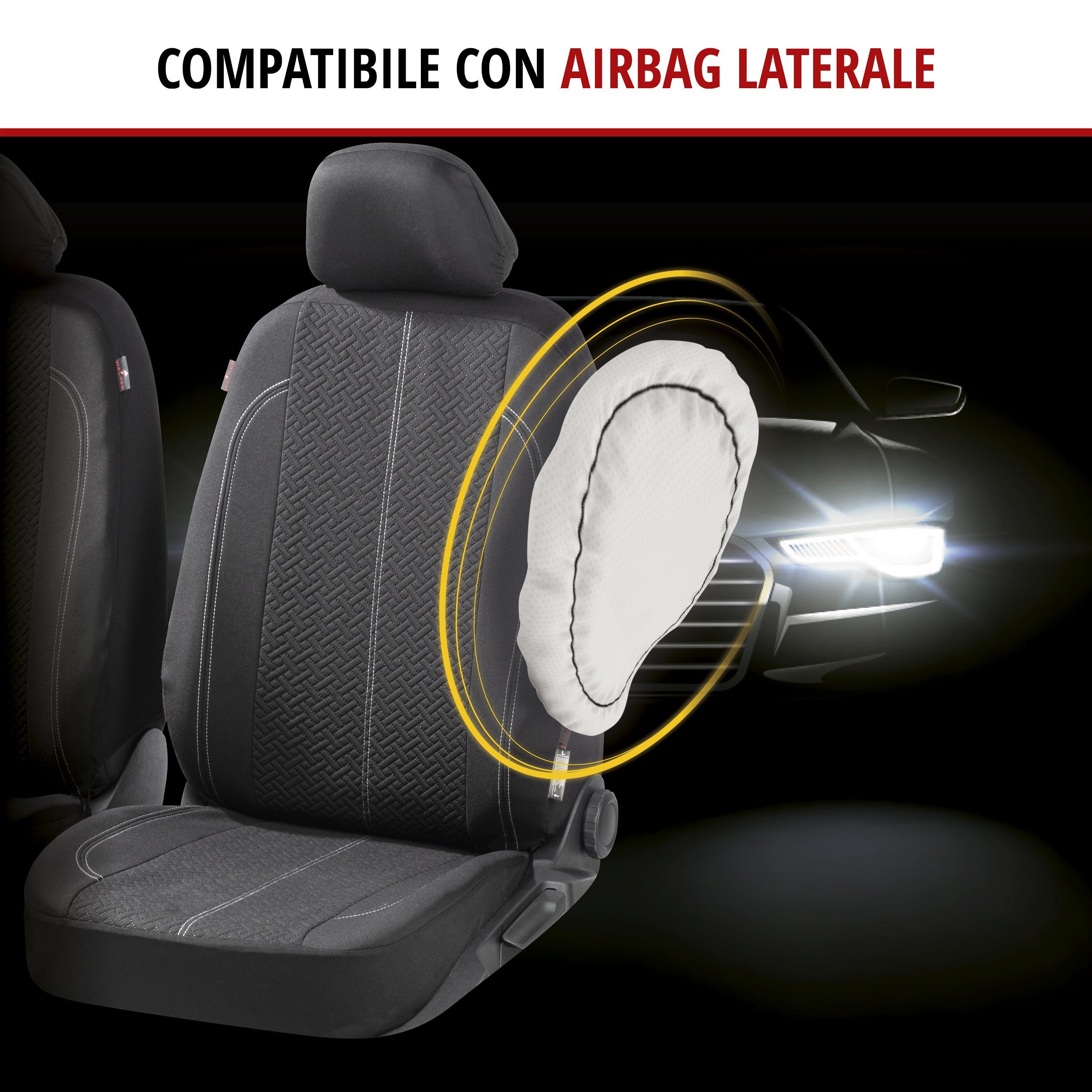 ZIPP IT Coprisedili Tratto set completo con sistema di chiusura lampo nero