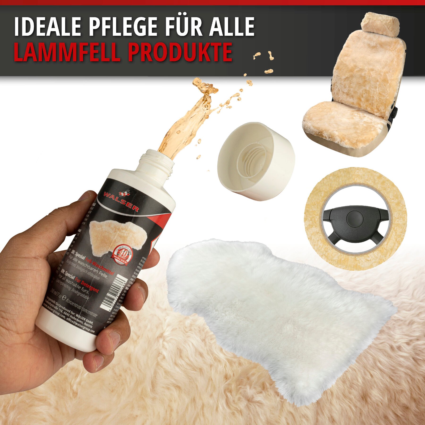 Spezial Waschmittel für Lammfellprodukte, Lammfell-Waschmittel, Fell-Waschmittel 200ml